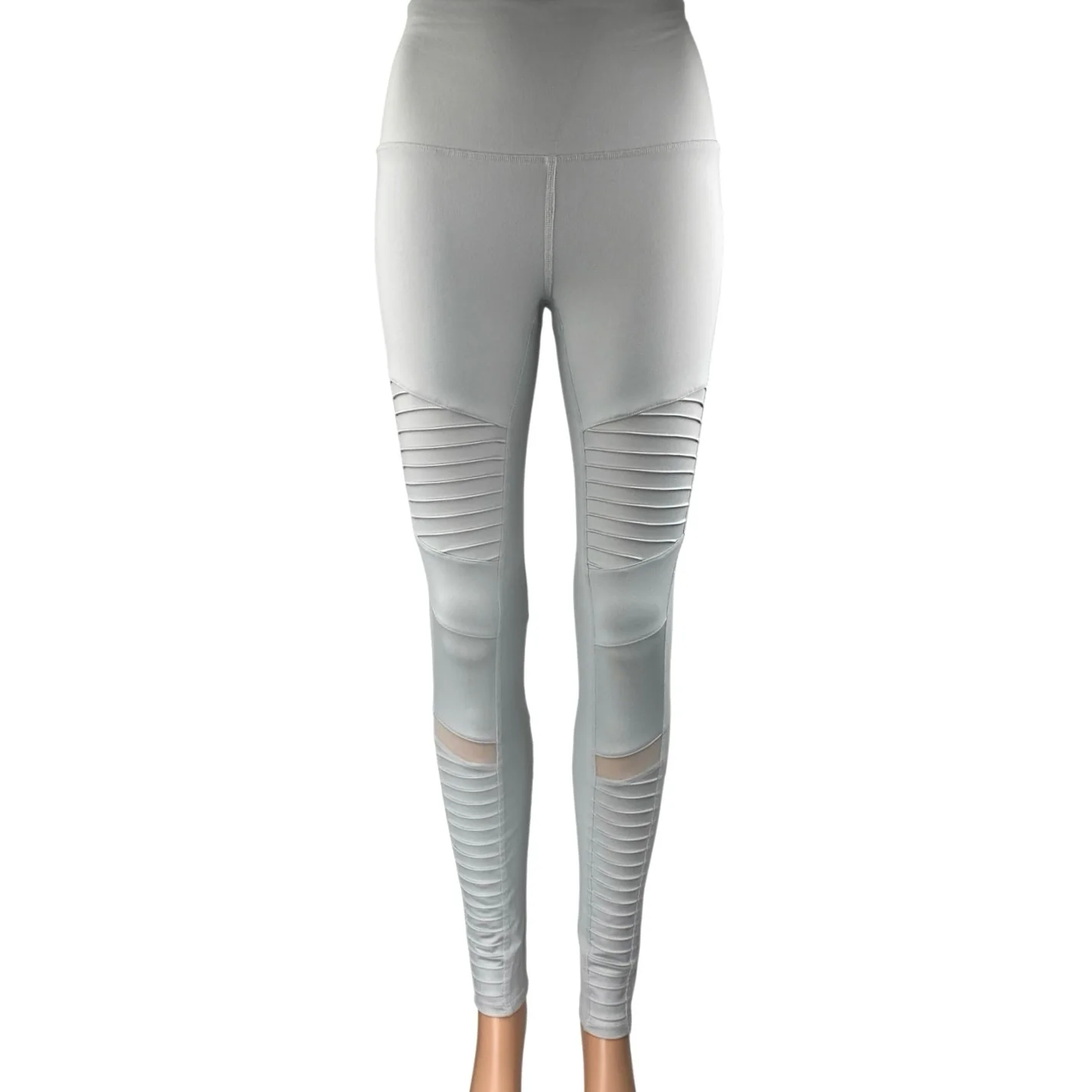 Alo Yoga Moto Women's White High Rise Mesh Workout Athletic Leggings Pants Sz M