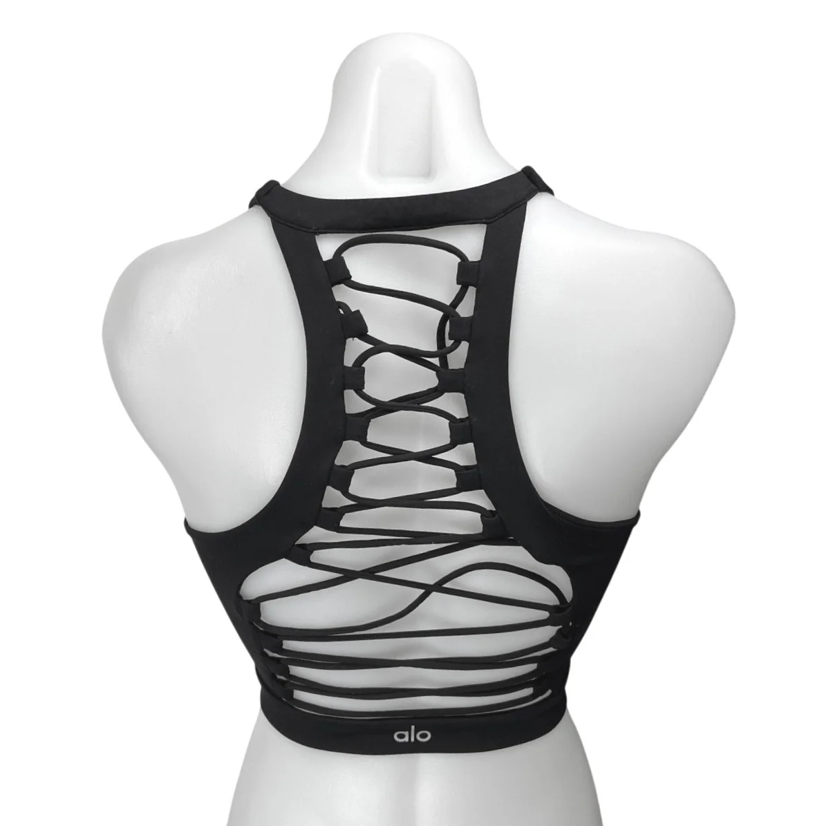 Alo Yoga Movement Black Lace Back Racerback Sleeveless Athletic Crop Tank Top XS - Image 2