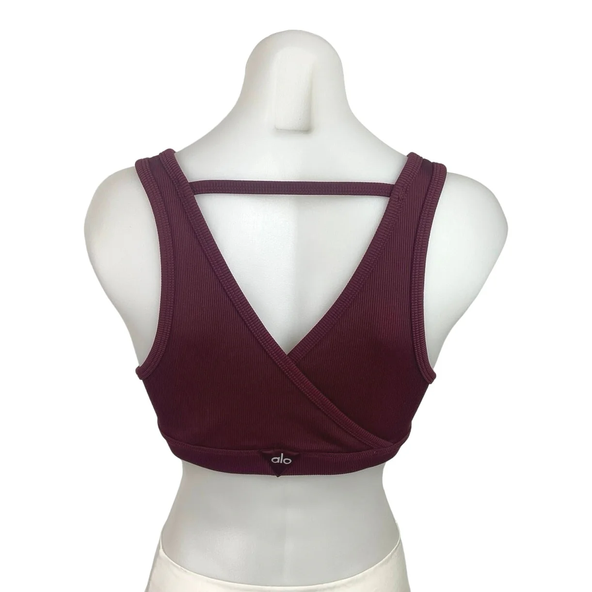 Alo Yoga Red Scoop Neck Cutout Back Ribbed Knit Padded Sports Bra Top Size S - Image 2