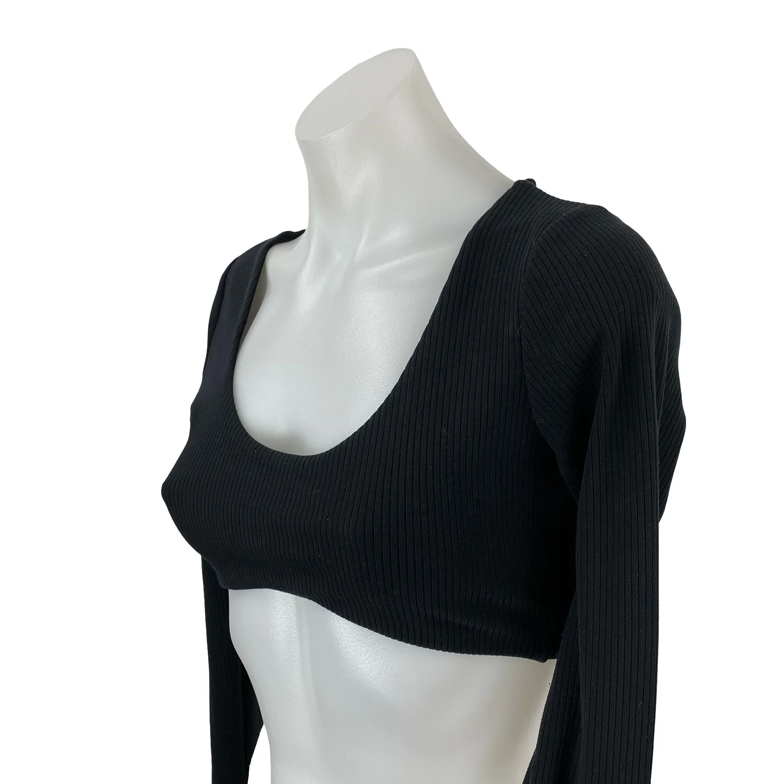 Alo Yoga Ribbed Define Scoop Neck Long Sleeve Crop Athletic Activewear Bra Top S - Image 2