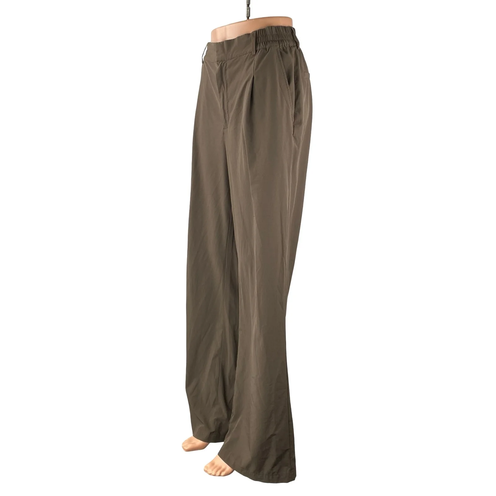 Alo Yoga Womens Brown Pleated High Rise Straight Wide Leg Trousers Dress Pants S - Image 3