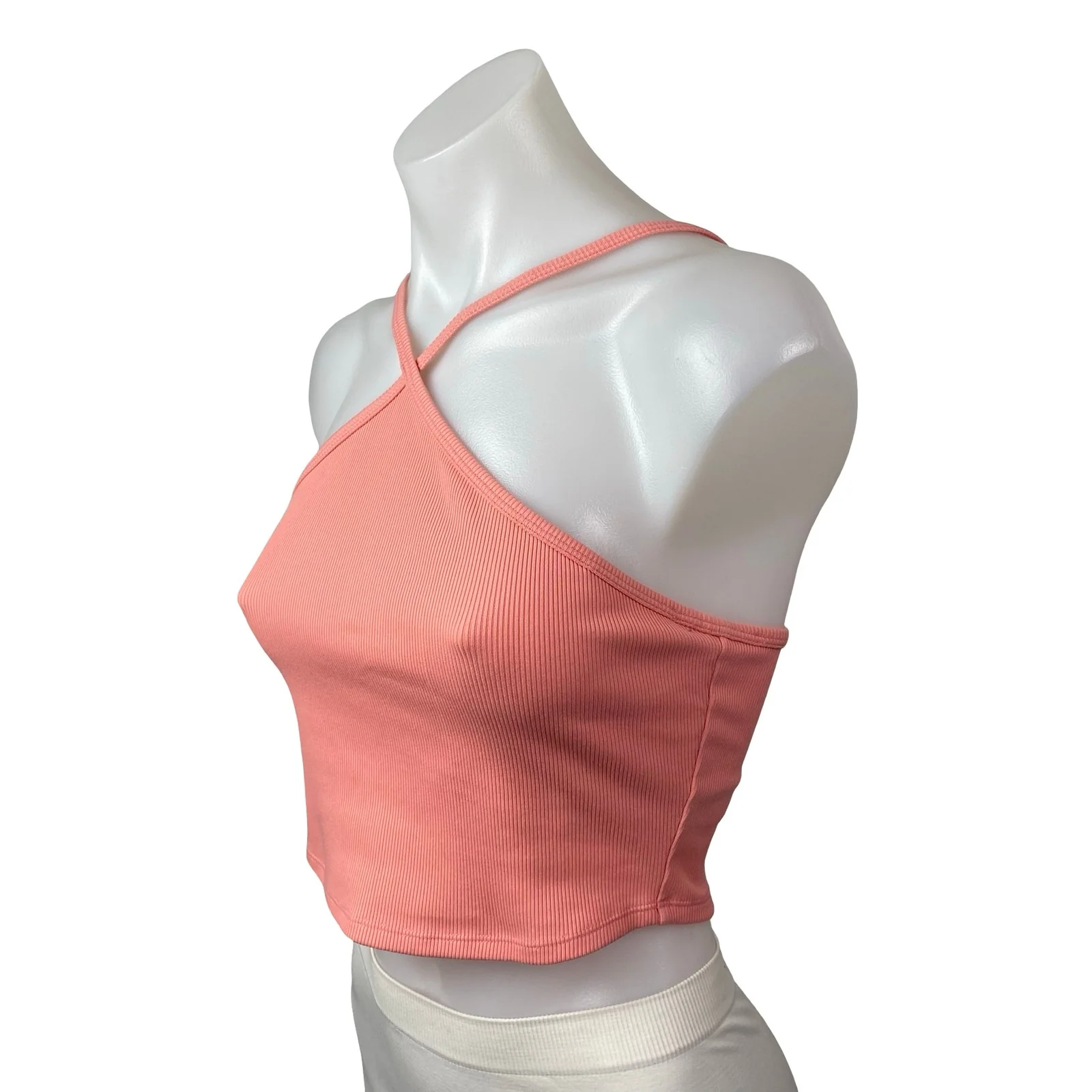 Alo Yoga Women's Coral Ribbed Knit Yoga Workout Running Athletic Crop Top Size S - Image 3