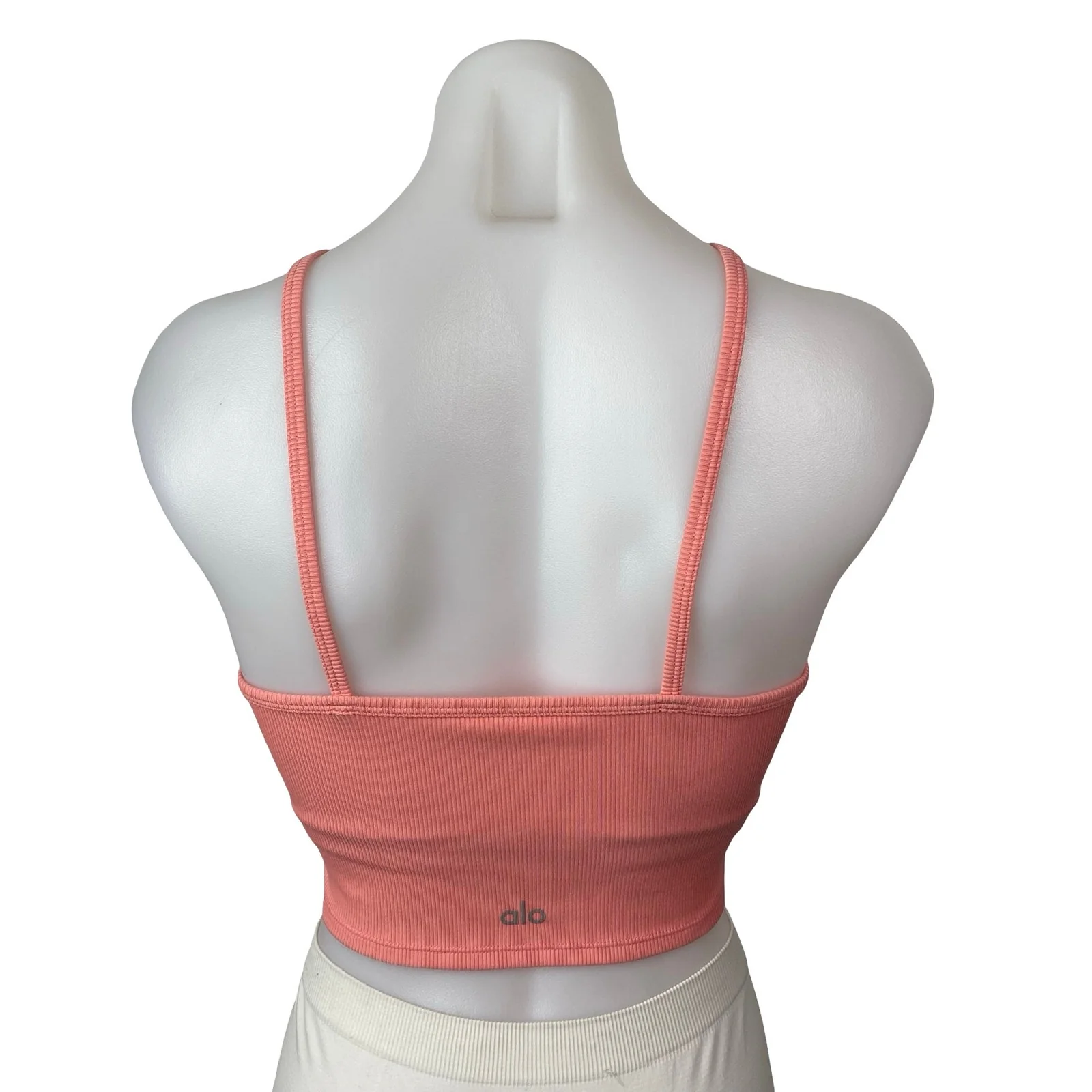Alo Yoga Women's Coral Ribbed Knit Yoga Workout Running Athletic Crop Top Size S - Image 4
