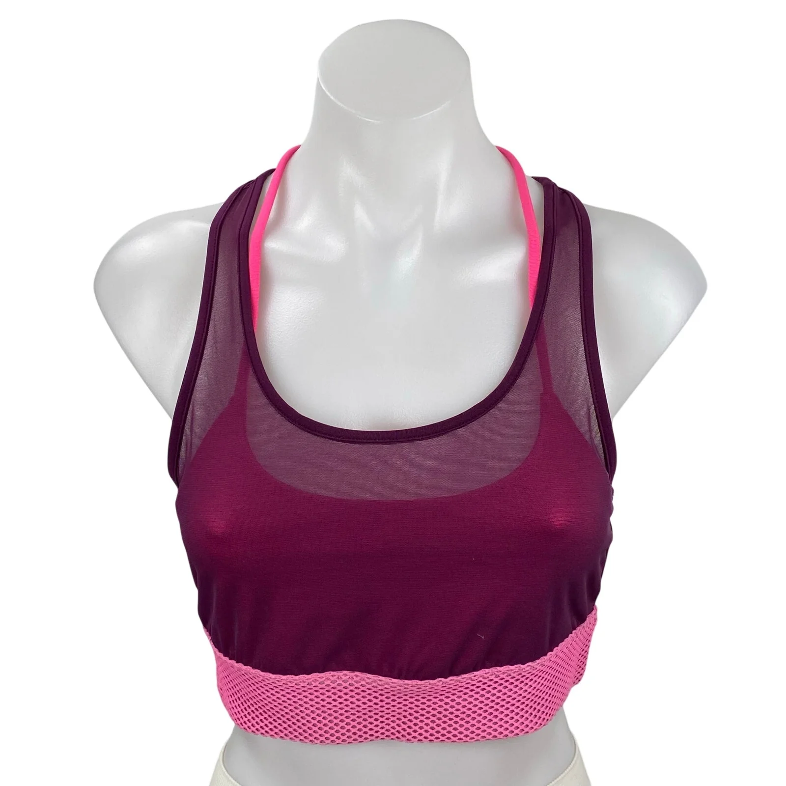 Alo Yoga Women's Pink Mesh Racerback Workout Athletic Sports Bra Crop Top Size M