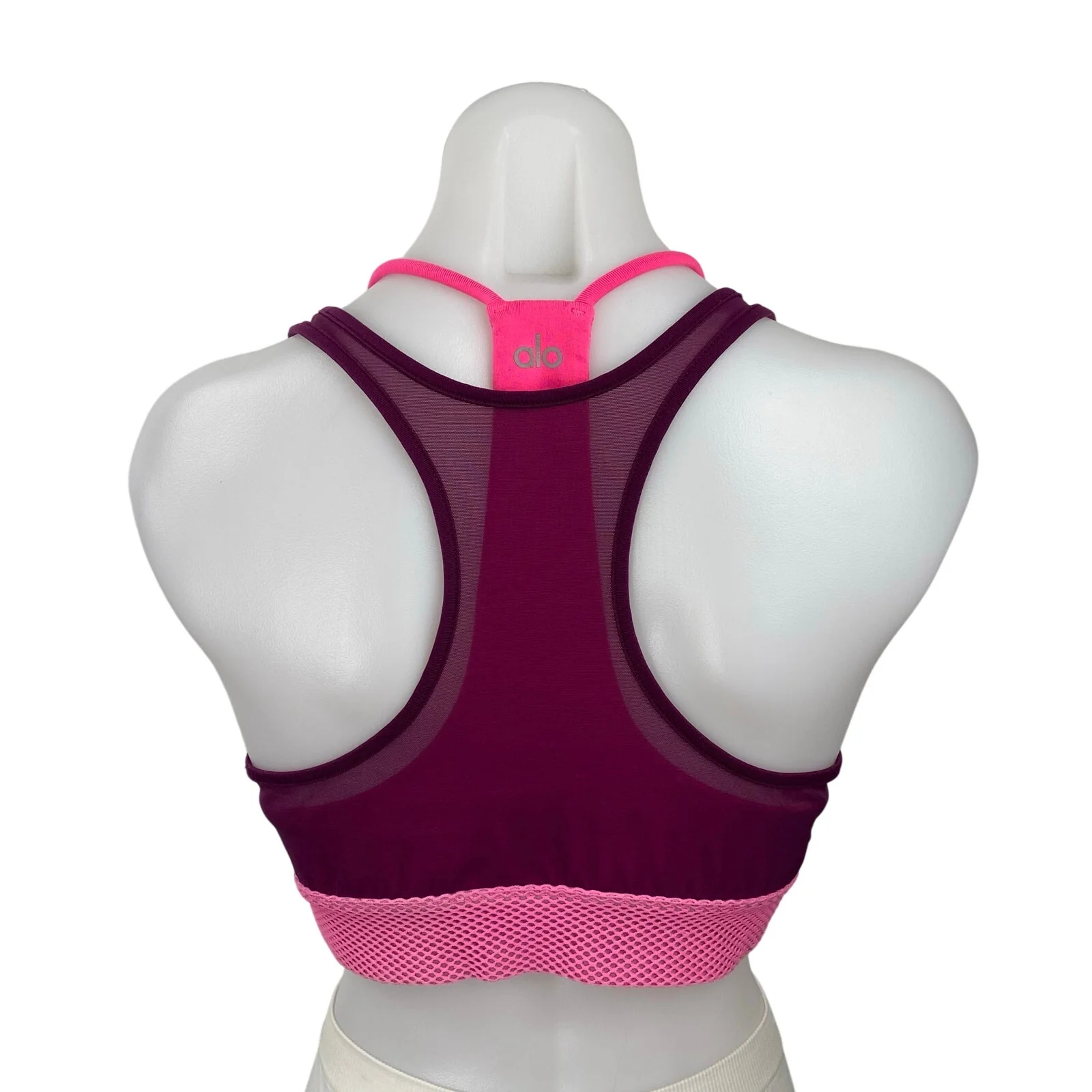 Alo Yoga Women's Pink Mesh Racerback Workout Athletic Sports Bra Crop Top Size M - Image 4