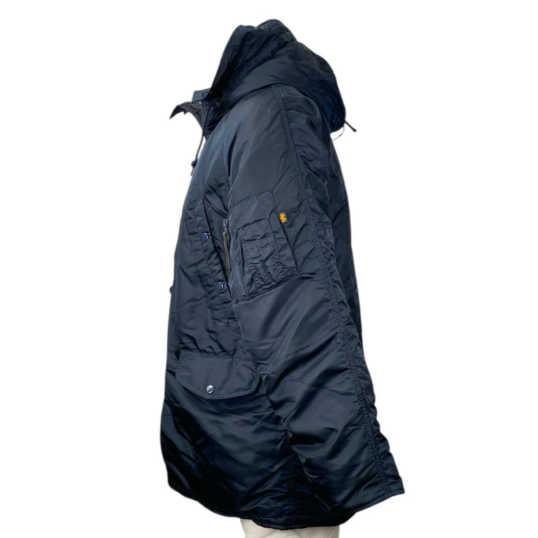 Alpha Industries Black Hooded Long Sleeve Pocket Snorkel Parka Coat Jacket Sz M - Image 2