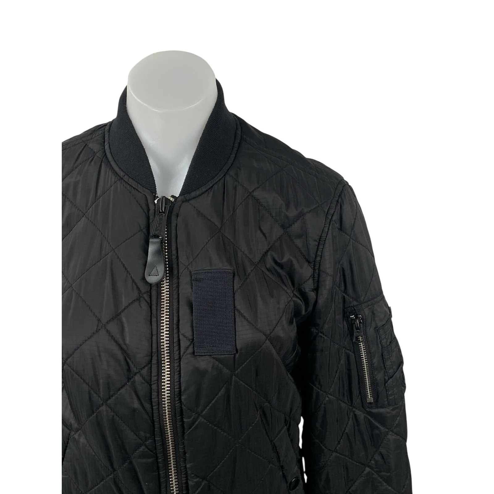 Alpha Industries MA-1 Diamond Black Quilted Long Sleeve Bomber Coat Jacket Sz S - Image 2