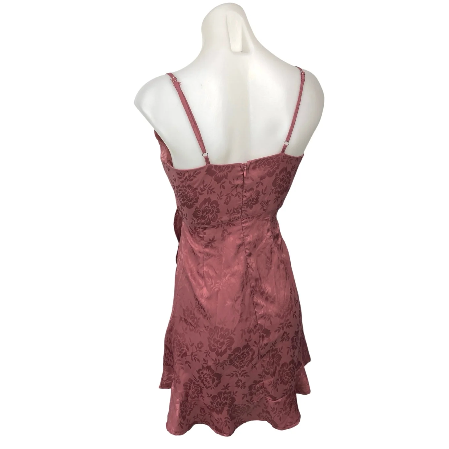 Altar'd State Pink Purple Satin Floral Ruffle Mini Cami Camisole Wrap Dress XS - Image 2