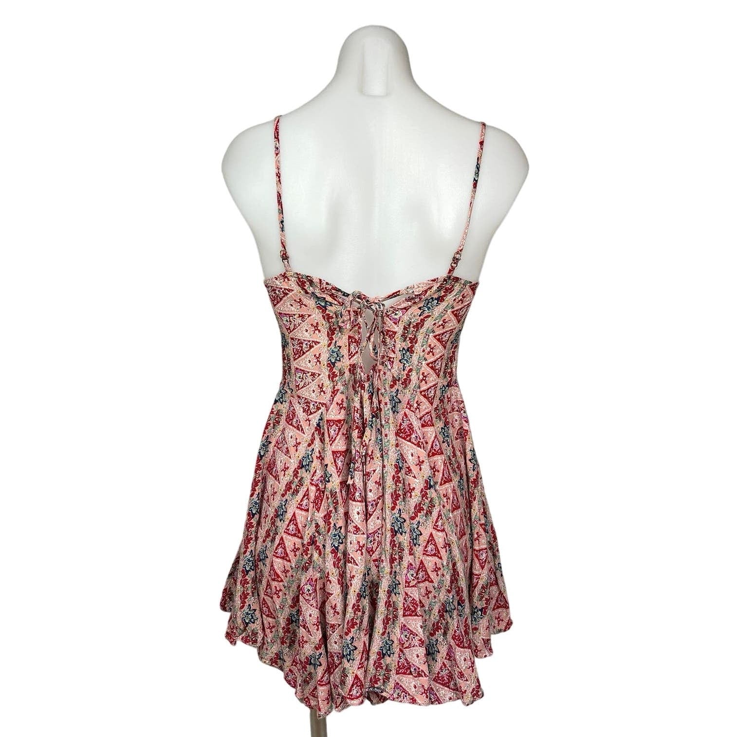 Altar'd State Pink Red Sleeveless V-Neck Floral Fit & Flare Mini Dress Size M - Image 3