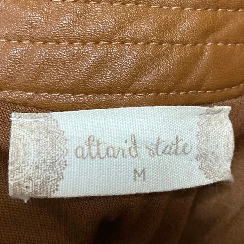 Altar'd State Women's Brown Faux Vegan Leather Asymmetric Mini A-Line Skirt Sz M - Image 4