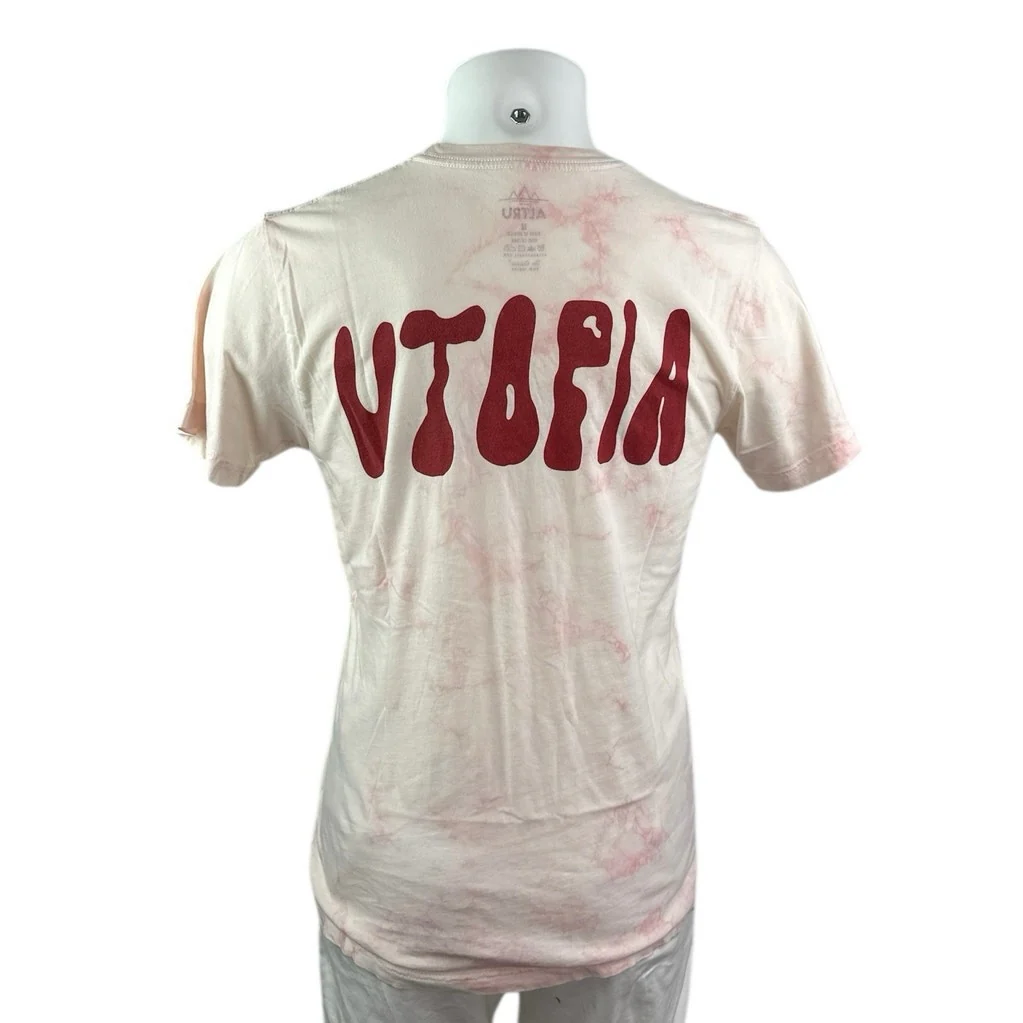Altru Men's White Red Utopia Tie Dye Short Sleeve Graphic T Shirt Tee Top Size M - Image 2