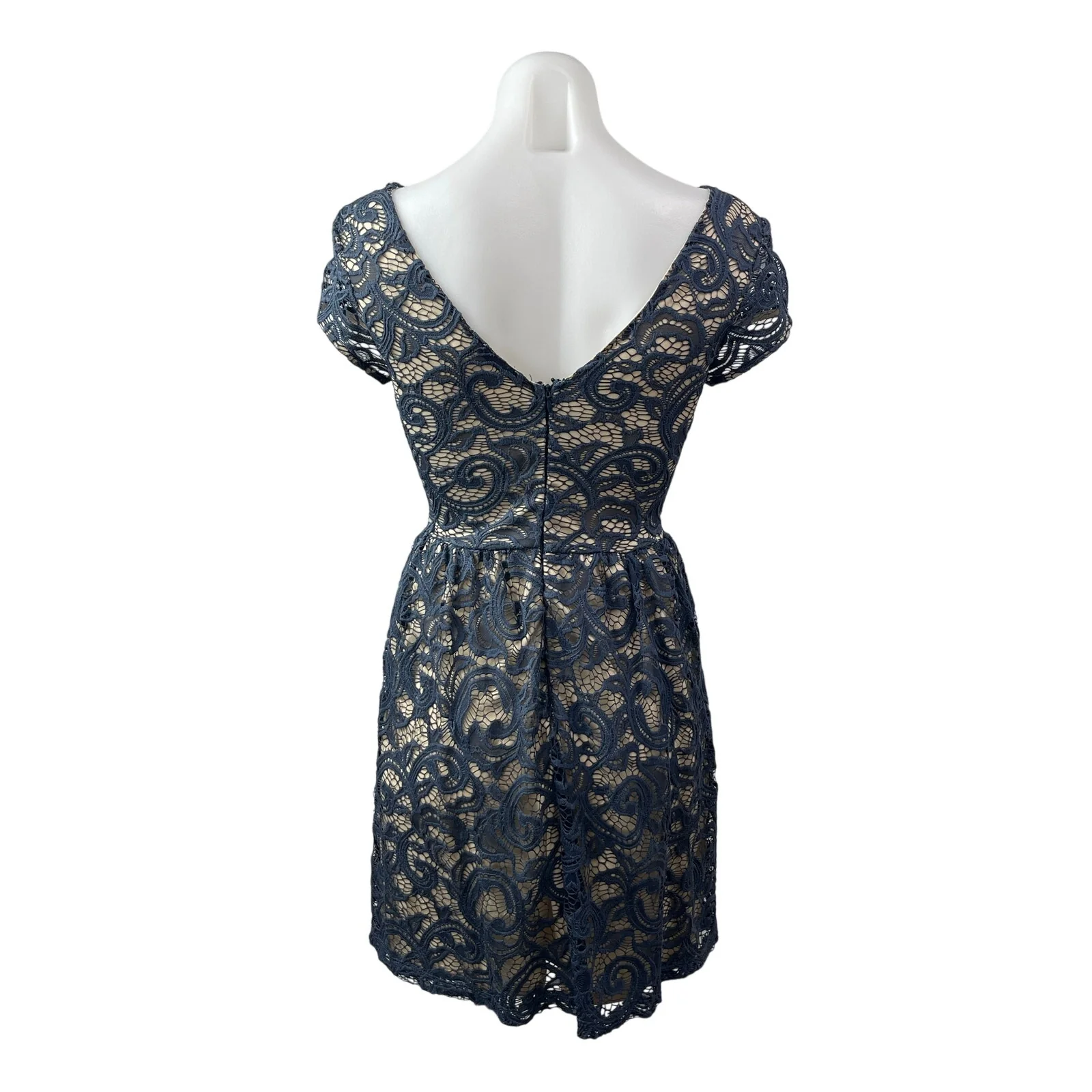 Alya Women's Paisley Lace Overlay V Neck Cap Sleeve Mini Flare A-Line Dress XS - Image 4