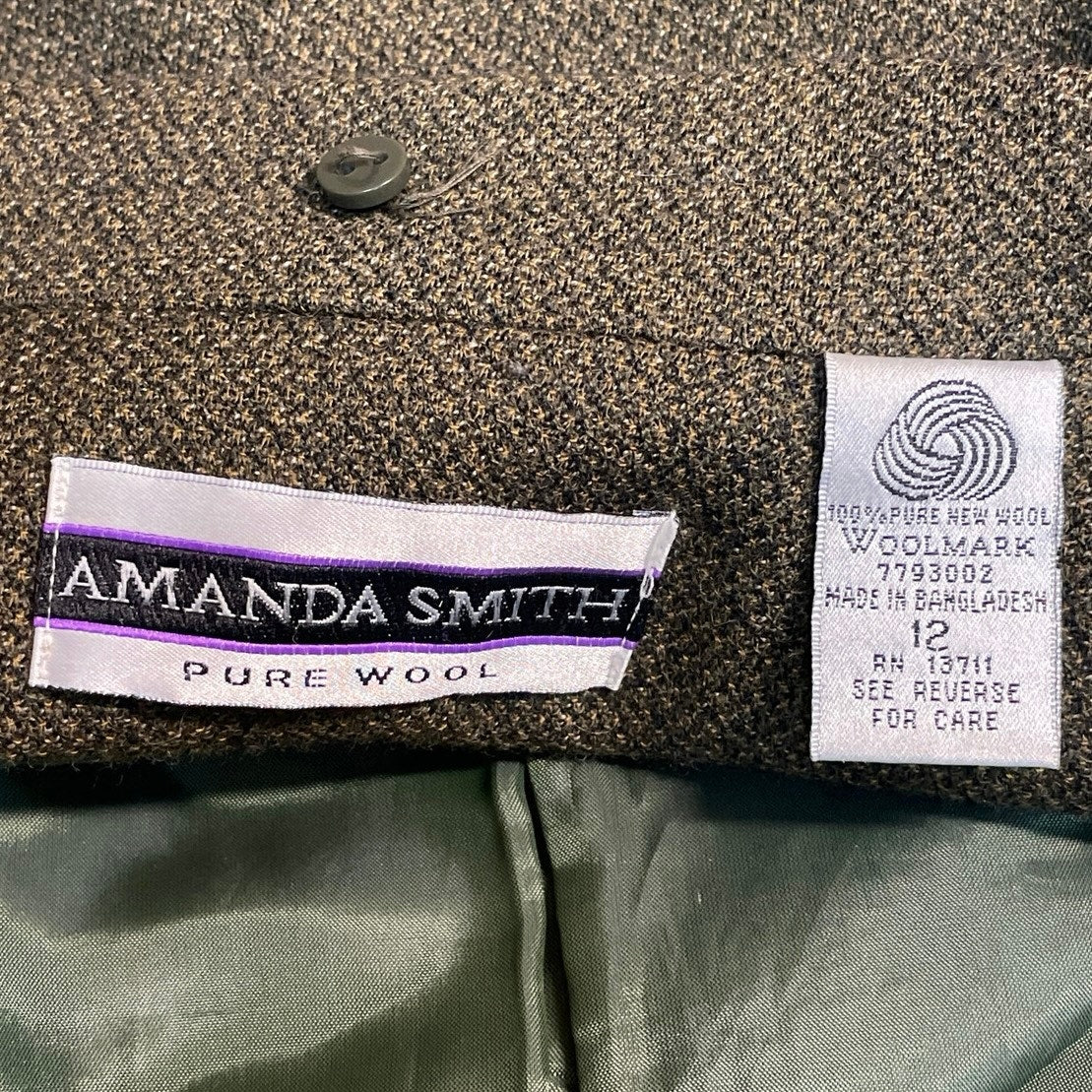 Amanda Smith 100% Wool Green Long Sleeve Single Breasted Blazer Coat Jacket 12 - Image 4