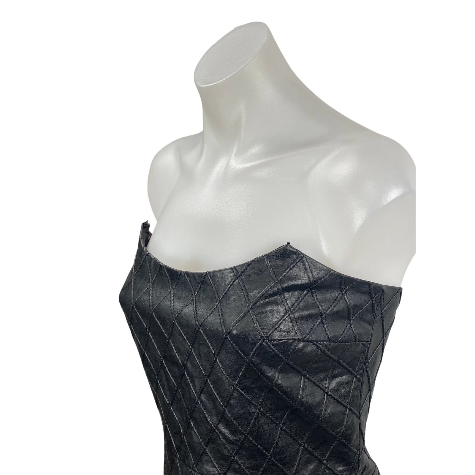 Amanda Uprichard Keisha Black Faux Leather Argyle Strapless Mini Bodycon Dress S - Image 2