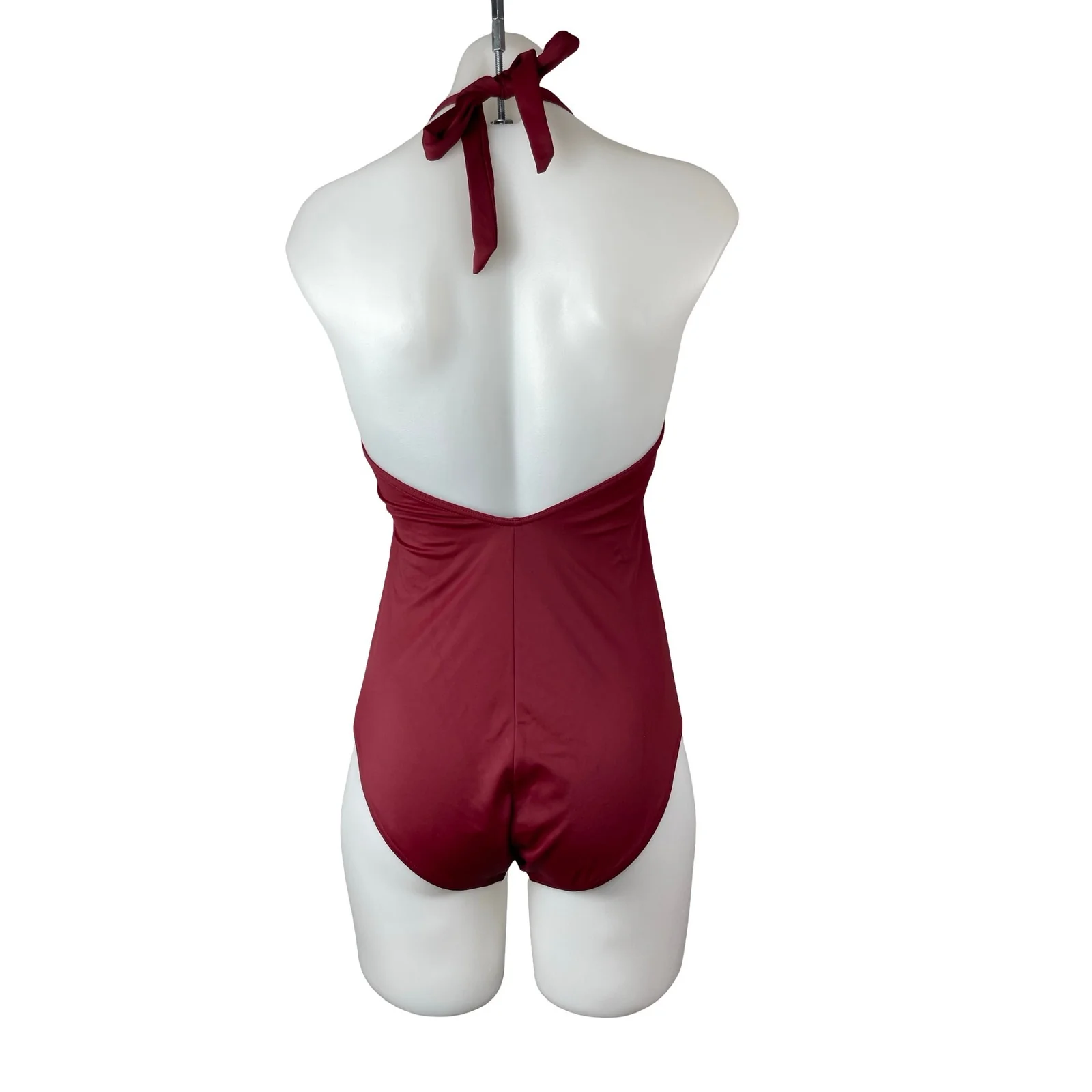Amante Red Silk Satin Braided Halter Open Back One Piece Swimsuit Swimwear Sz L - Image 4