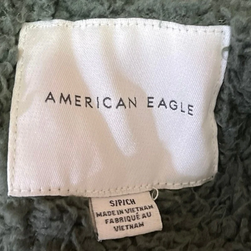 American Eagle Army Green Sherpa Fleece Long Sleeve Pocket Hooded Sweatshirt S - Image 3