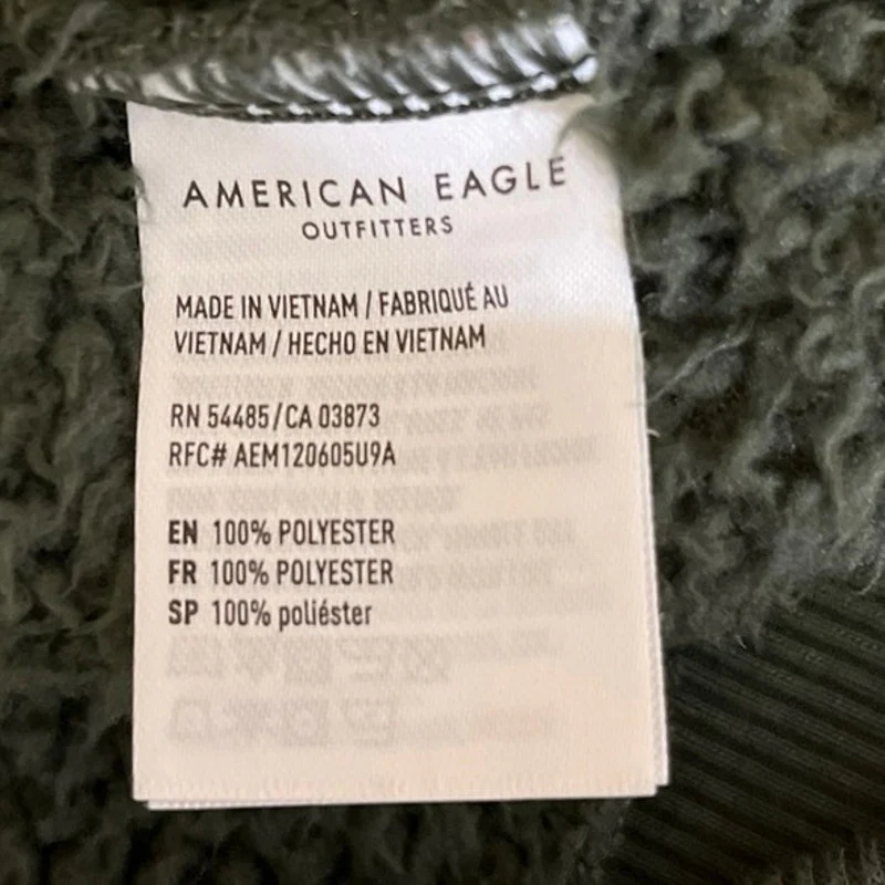 American Eagle Army Green Sherpa Fleece Long Sleeve Pocket Hooded Sweatshirt S - Image 4