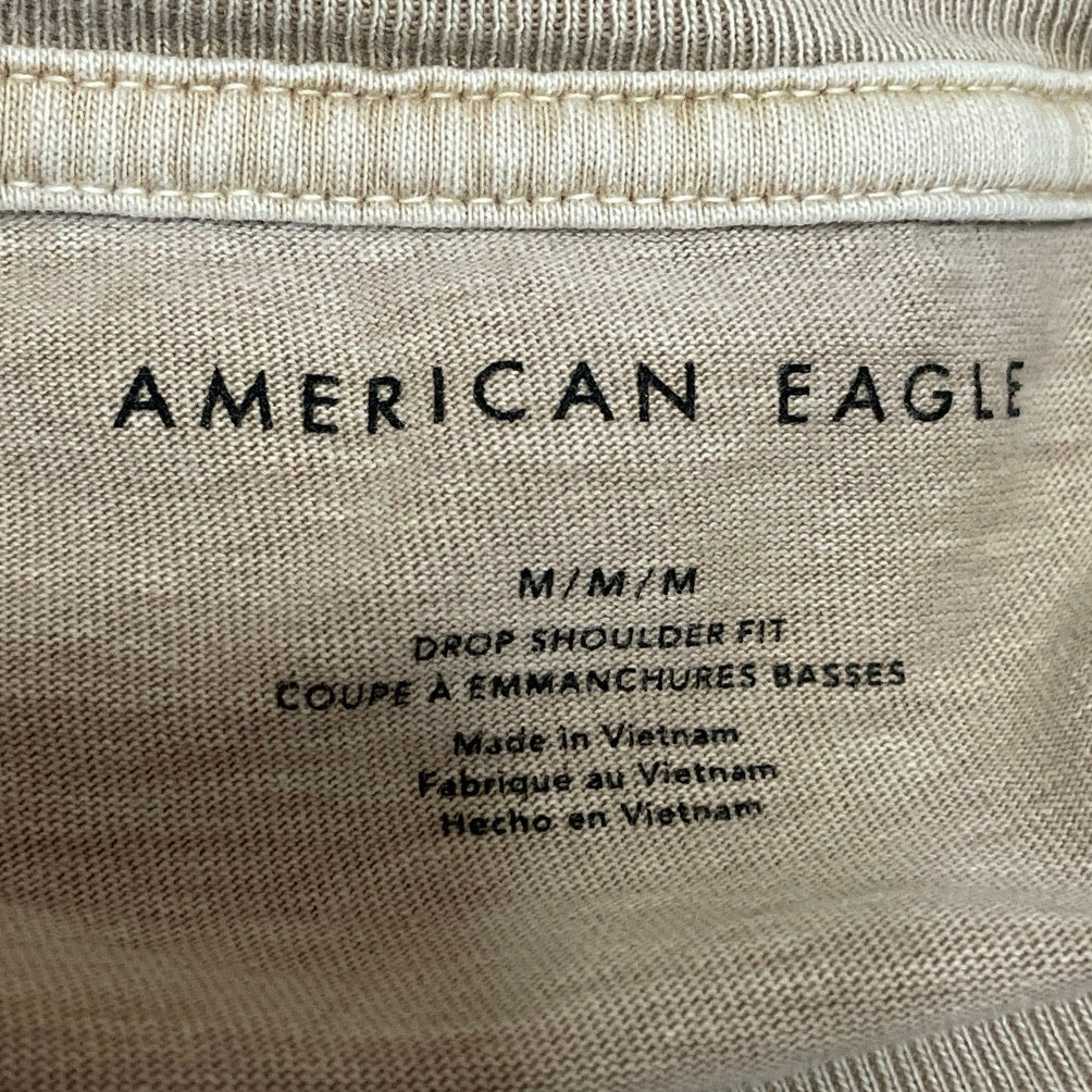 American Eagle Beige Long Sleeve Drop Shoulder Fit Crew Neck T Shirt Tee Top M - Image 4