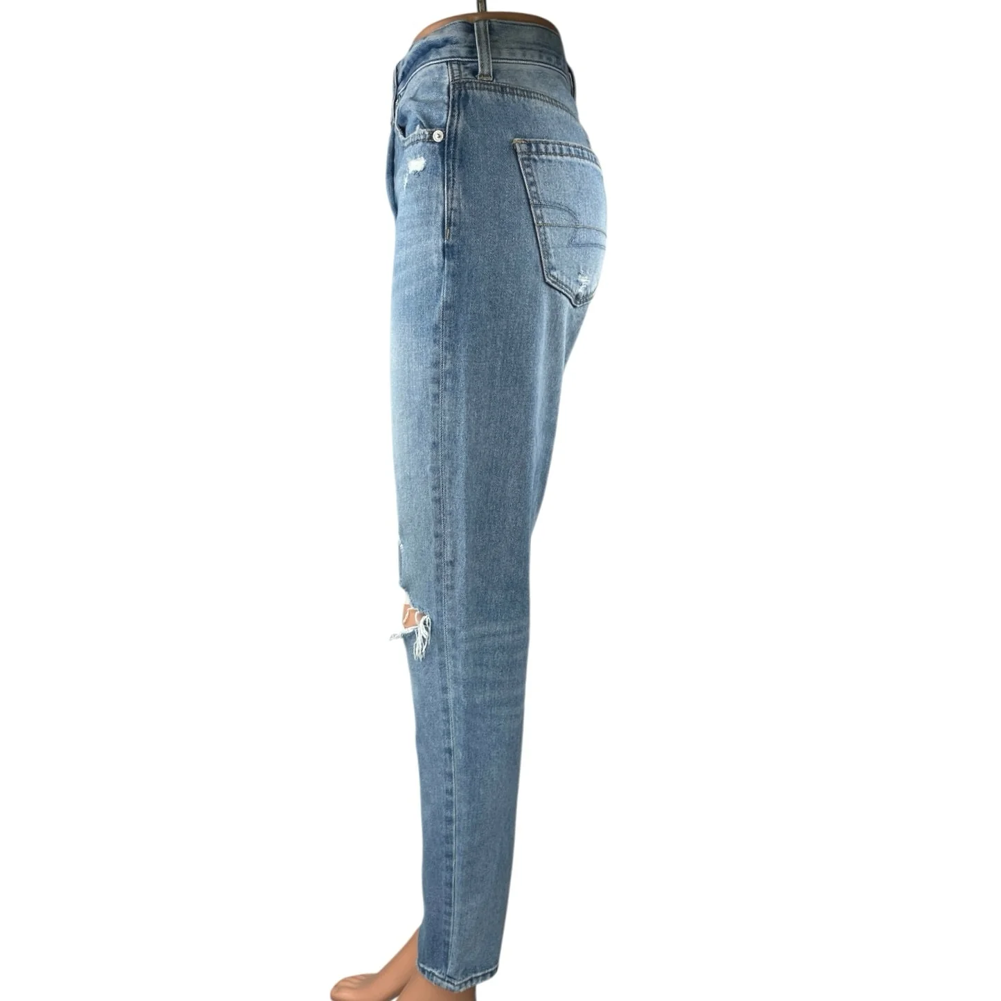 American Eagle Blue Distressed High Waisted Straight Denim Jeans Size 2 Long - Image 2