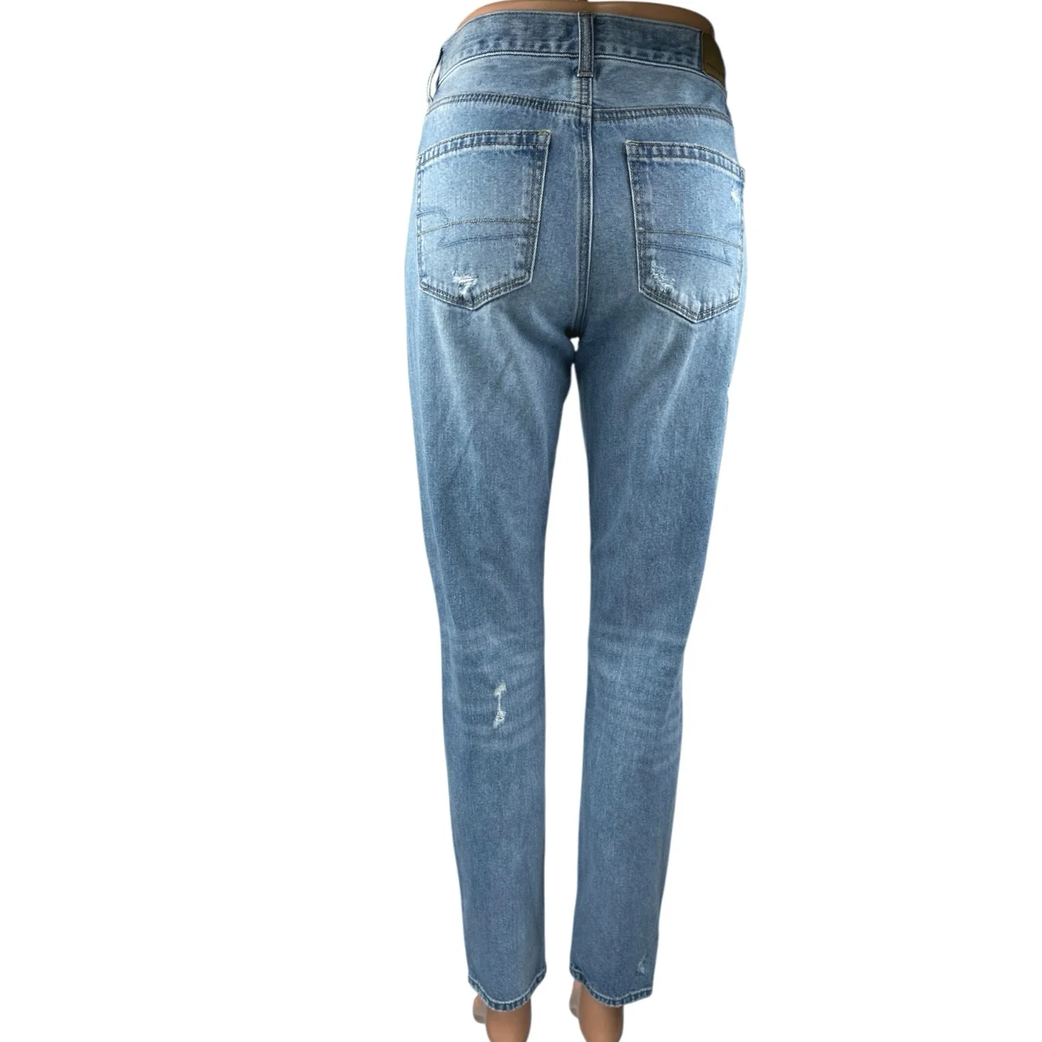 American Eagle Blue Distressed High Waisted Straight Denim Jeans Size 2 Long - Image 3