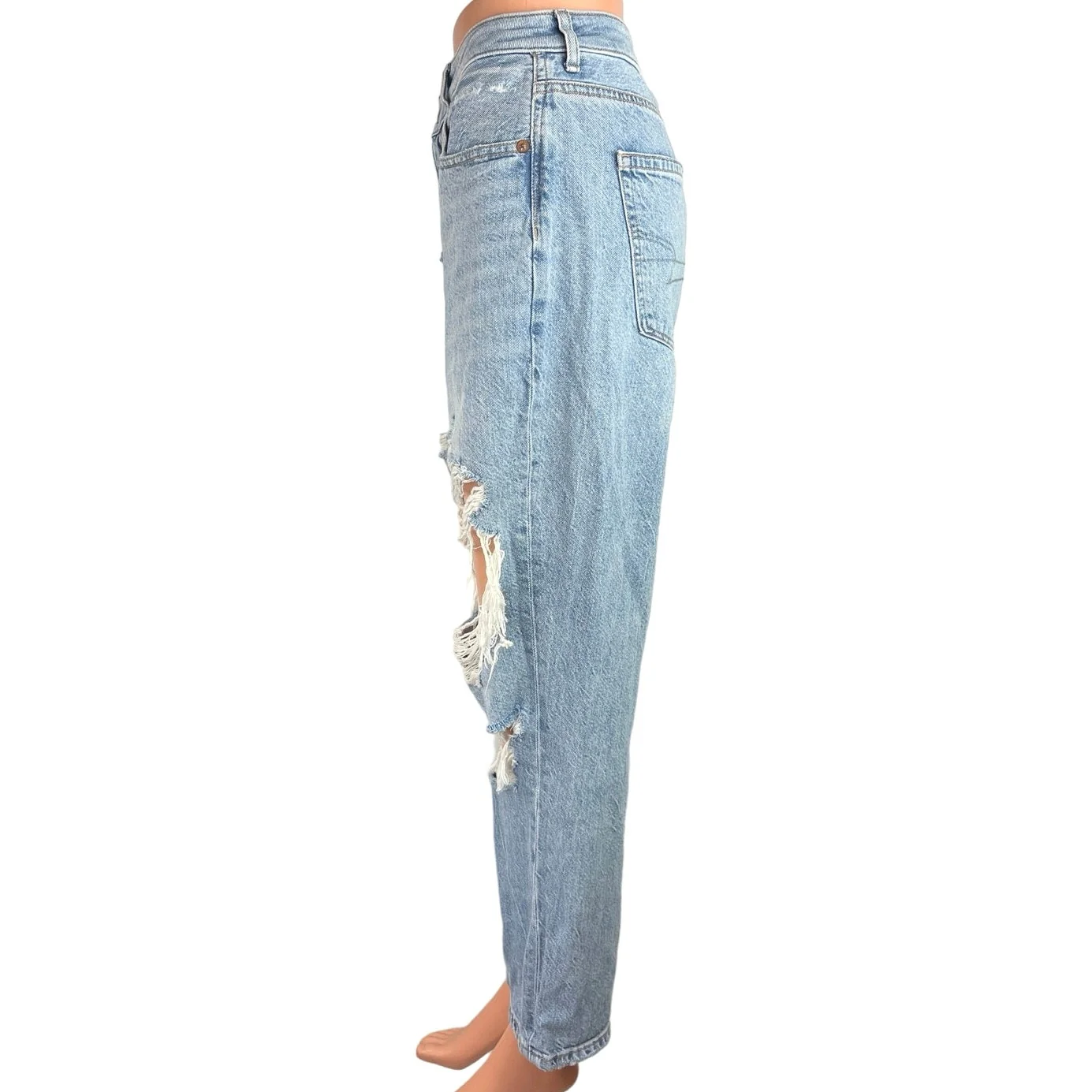 American Eagle Blue Light Wash Distressed Stretch Cropped Straight Jeans Size 12 - Image 2