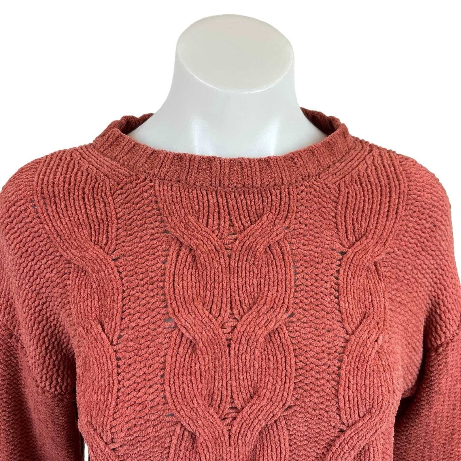 American Eagle Burnt Orange Cable Knit Crew Long Sleeve Sweater Top Size XS - Image 5