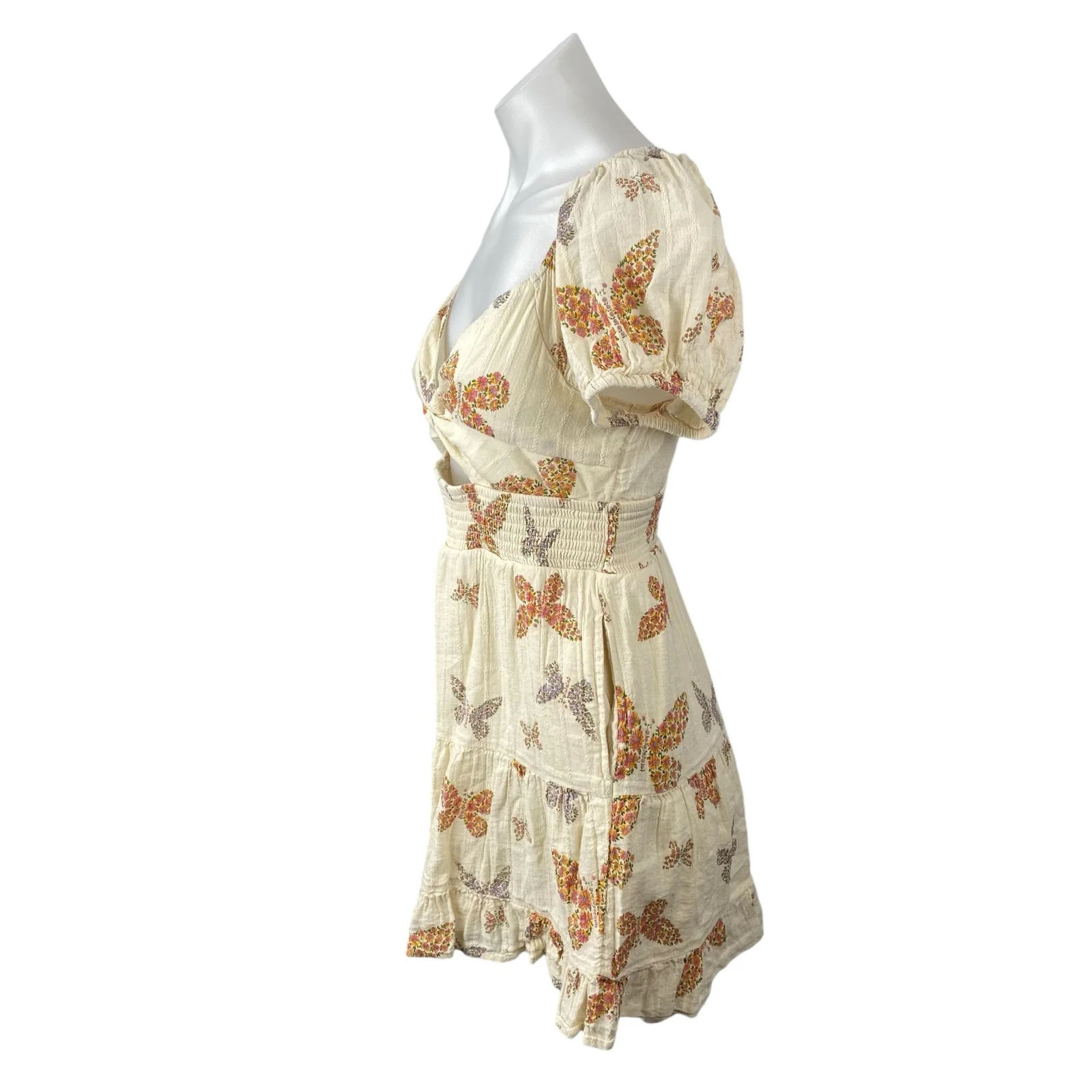 American Eagle Butterfly Cut-Out Twist Puff Sleeve Mini Flare A-Line Dress Sz S - Image 3