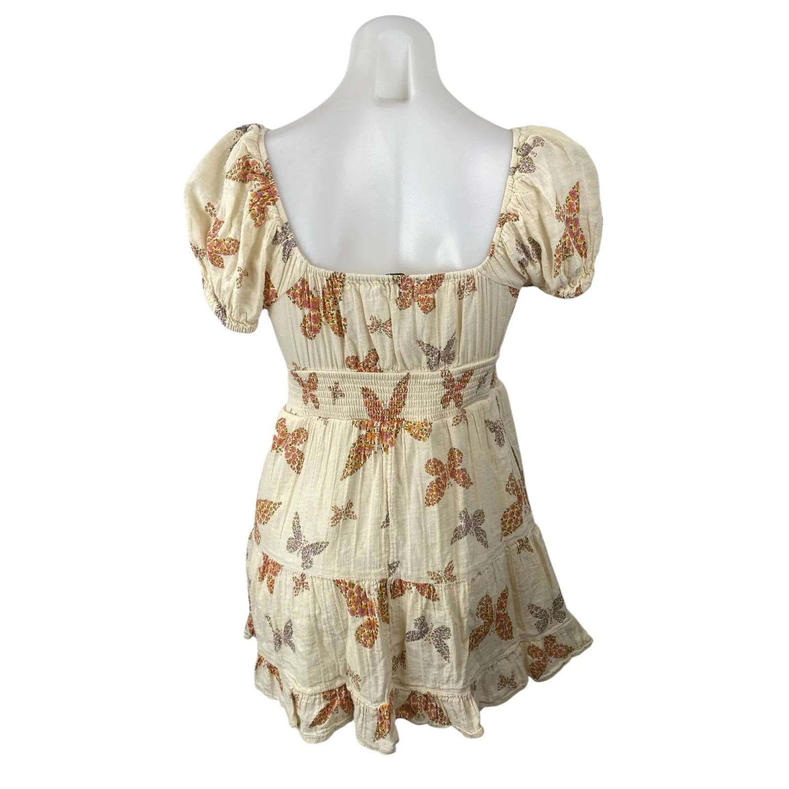 American Eagle Butterfly Cut-Out Twist Puff Sleeve Mini Flare A-Line Dress Sz S - Image 4