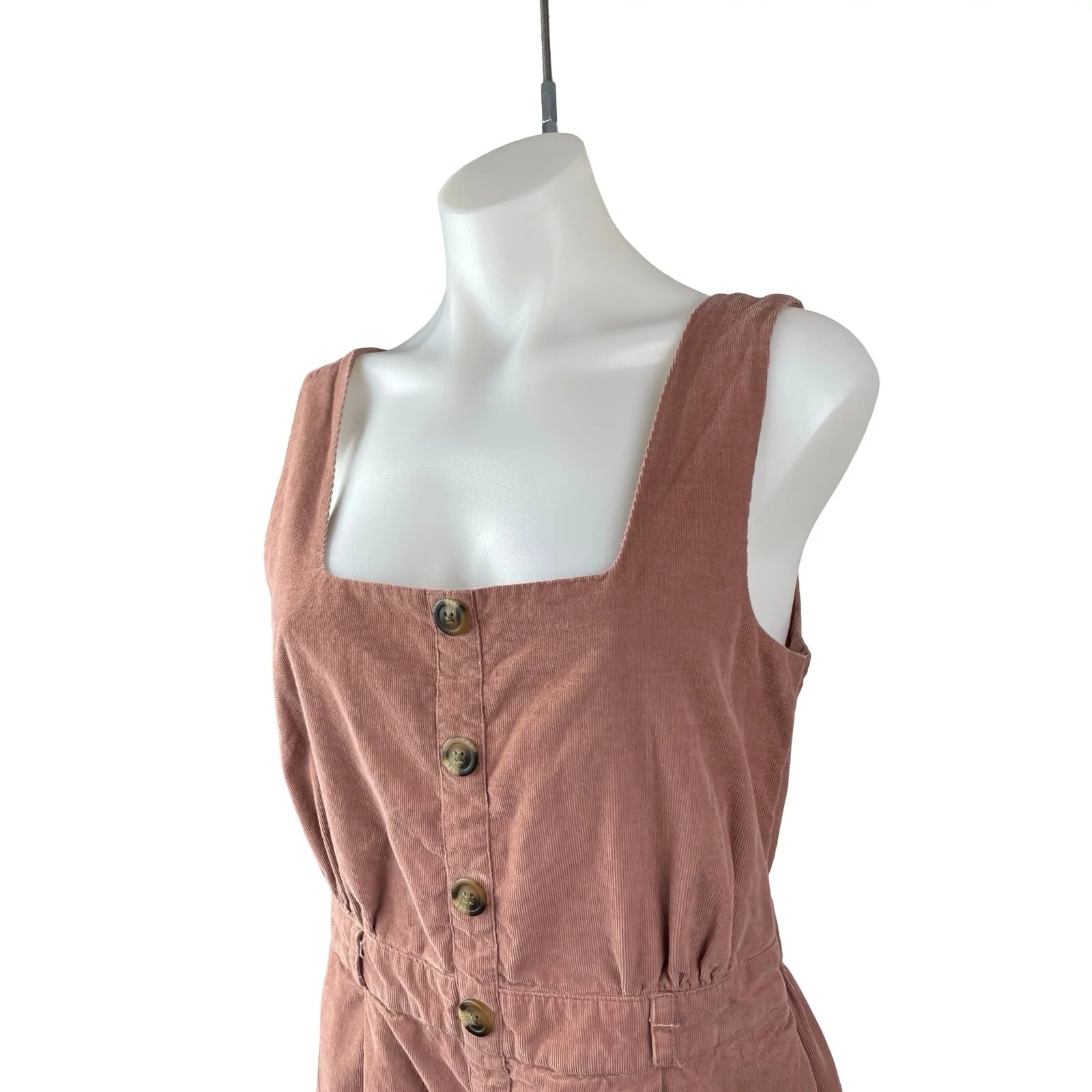 American Eagle Corduroy Square Neck Sleeveless Button Overall Jumpsuit Romper M - Image 3