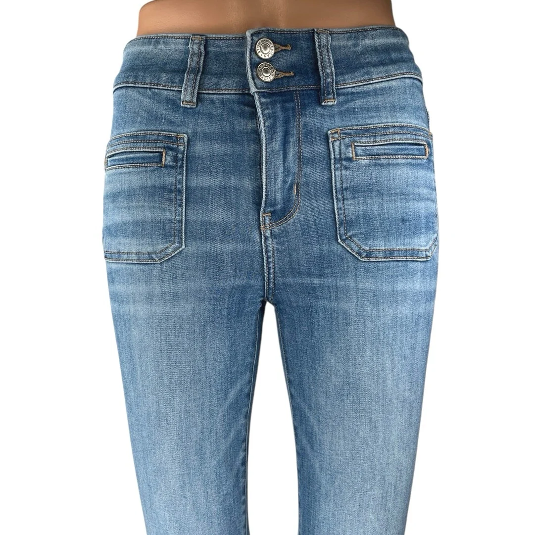 American Eagle Next Level Stretch Women's Blue Welt Pockets Skinny Denim Jeans 2 - Image 4