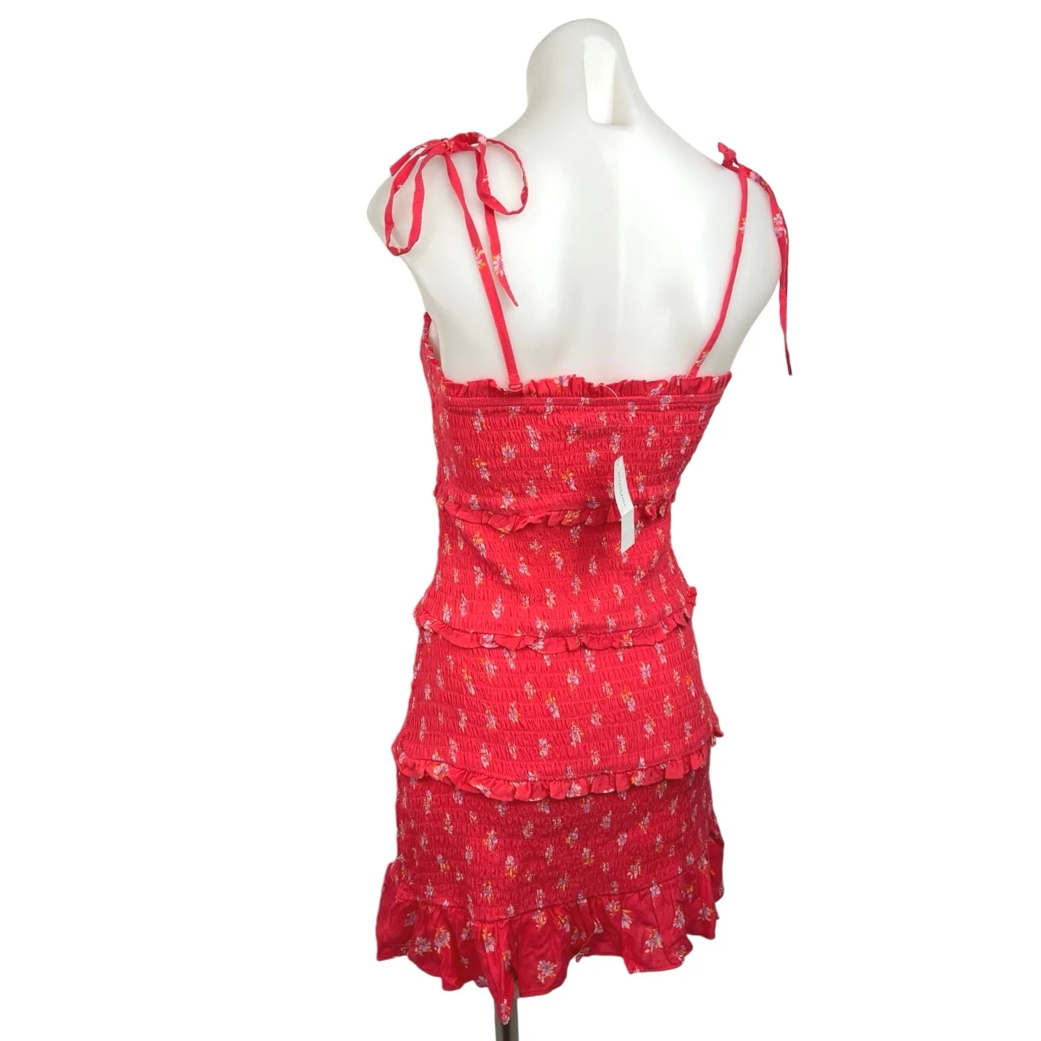 American Eagle NWT Orange Floral Smocked Ruffle Summer Tiered Mini Dress Size S - Image 2