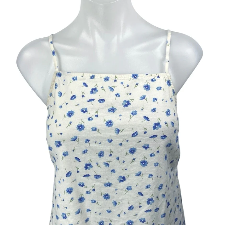 American Eagle White Linen Floral Sleeveless Cami Camisole Mini Tank Dress Sz M - Image 3