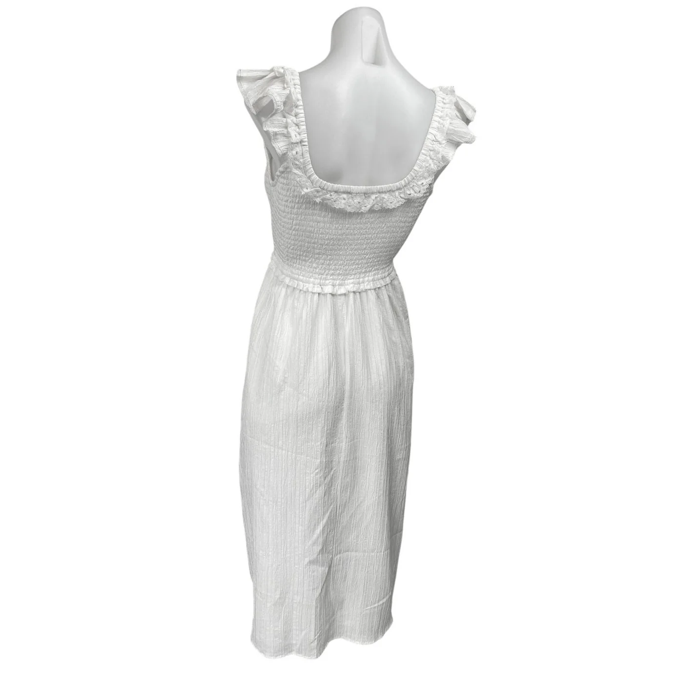 American Eagle White Sleeveless Smocked Floral Ruffle Fit & Flare Midi Dress XS - Image 2