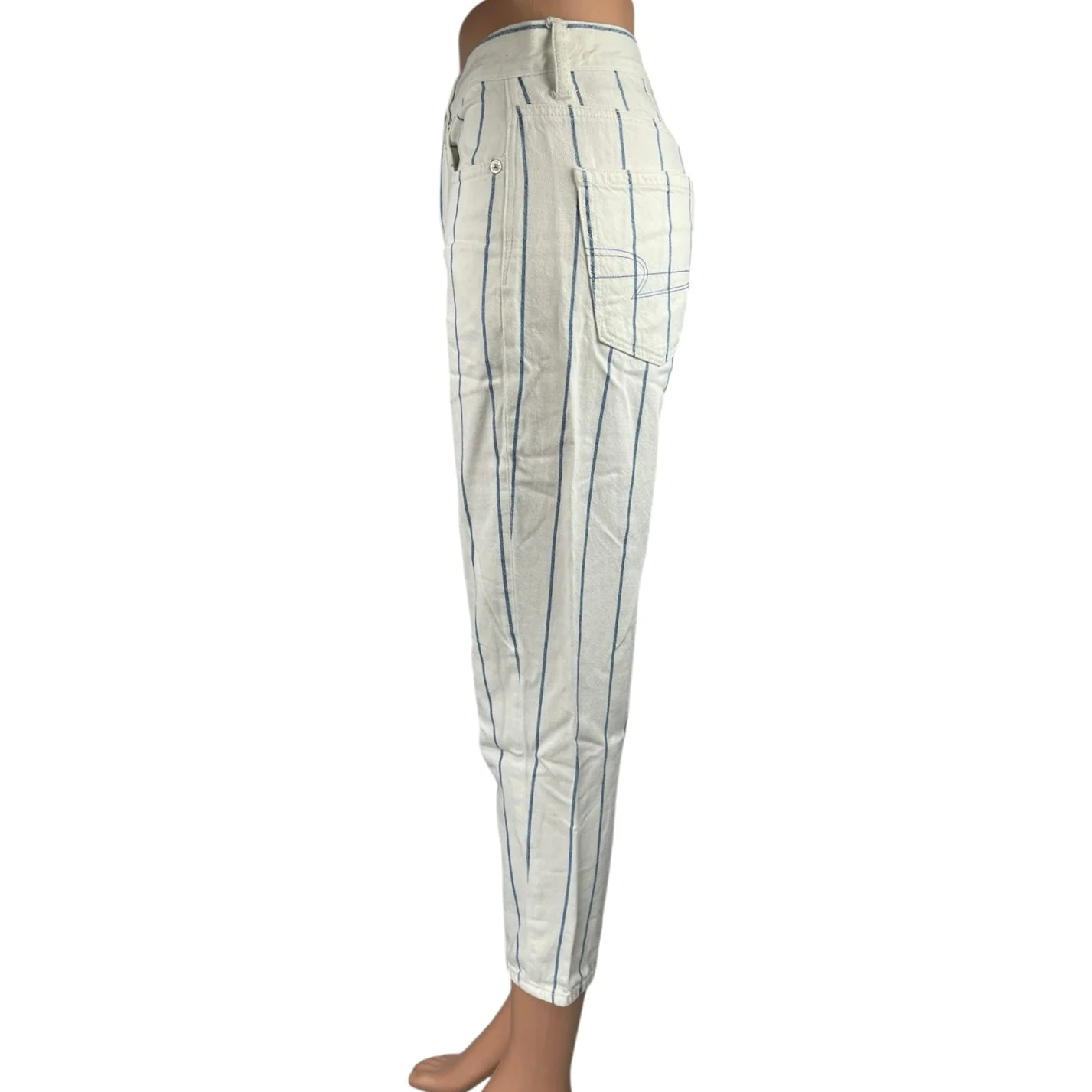American Eagle White Striped High Waist Skinny Trousers Mom Denim Jeans Pants 2 - Image 2