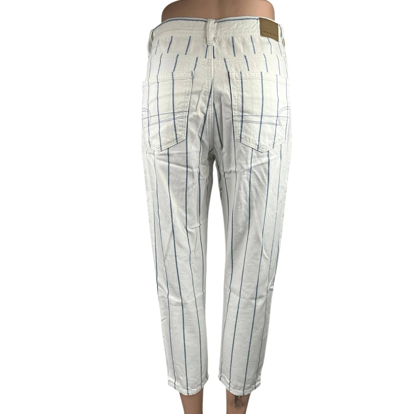 American Eagle White Striped High Waist Skinny Trousers Mom Denim Jeans Pants 2 - Image 3