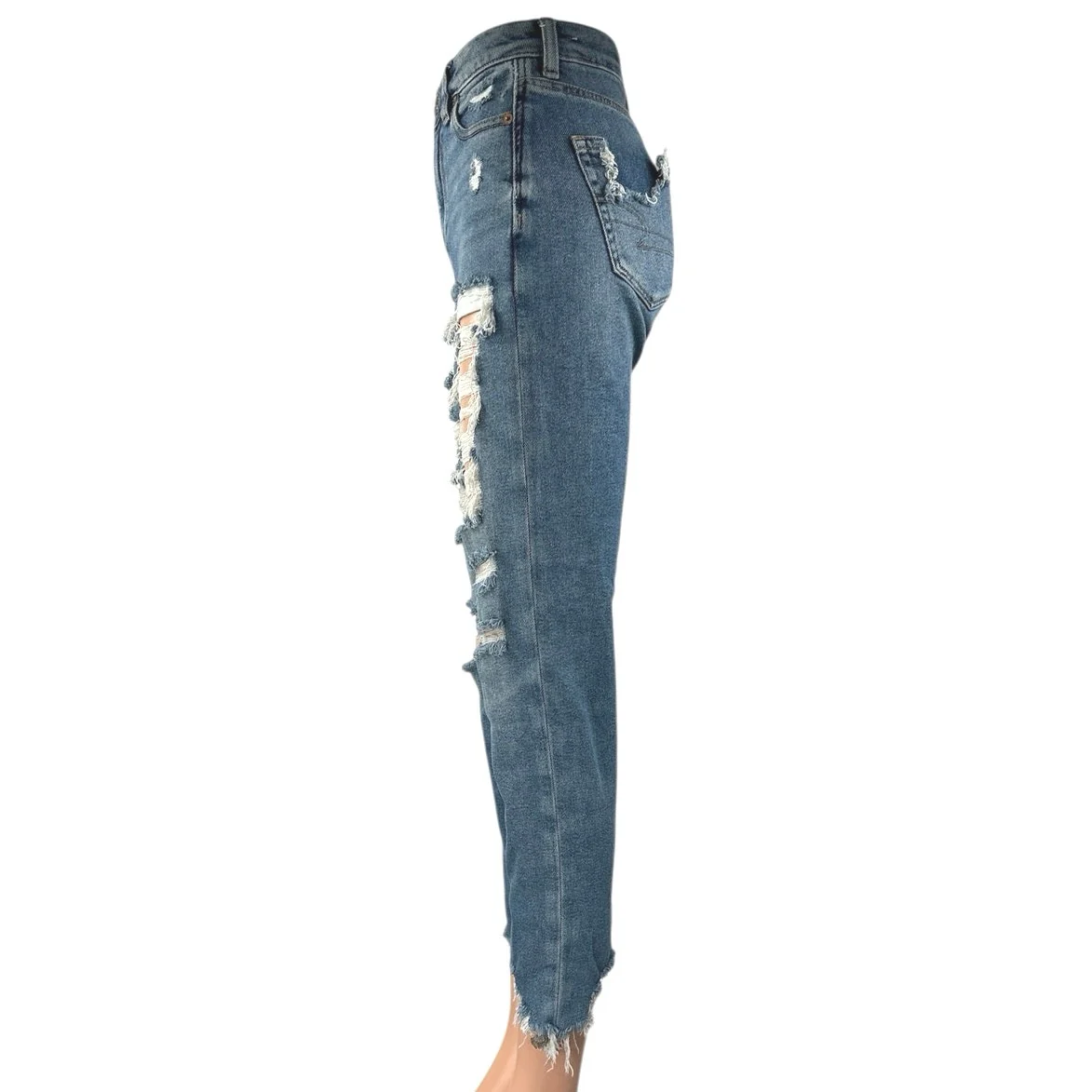 American Eagle Women's Blue Distressed Stretch High Rise Mom Denim Jeans Size 0 - Image 2