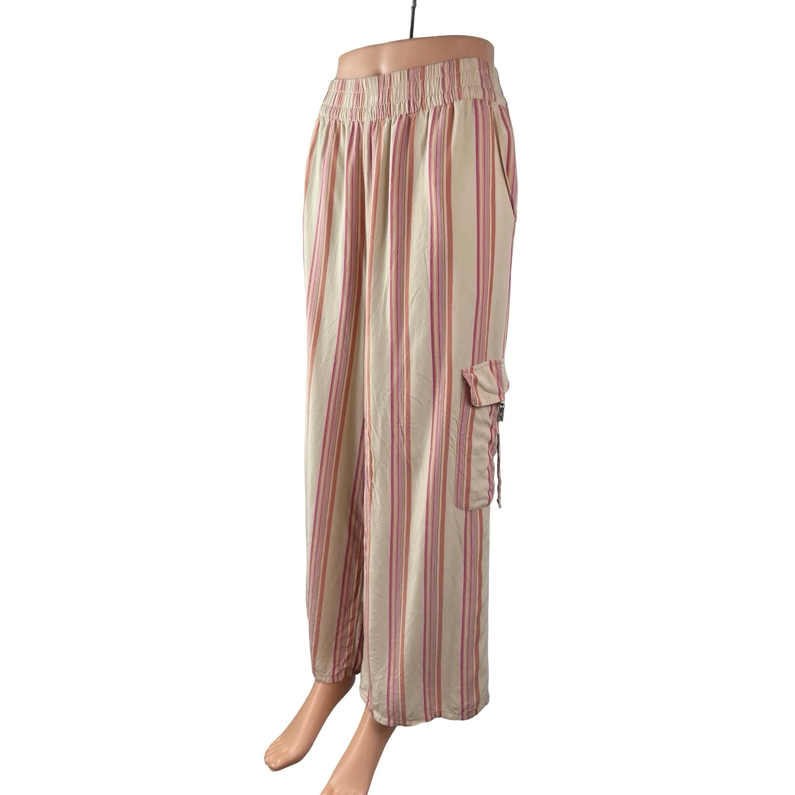 American Eagle Women's Stripe High Rise Palazzo Wide Leg Cargo Trousers Pants L - Image 2