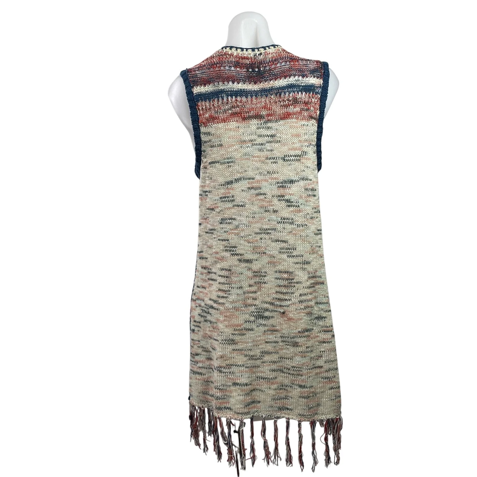 American Rag Cie Multicolor Sleeveless Open Front Fringe Cardigan Sweater Vest S - Image 3