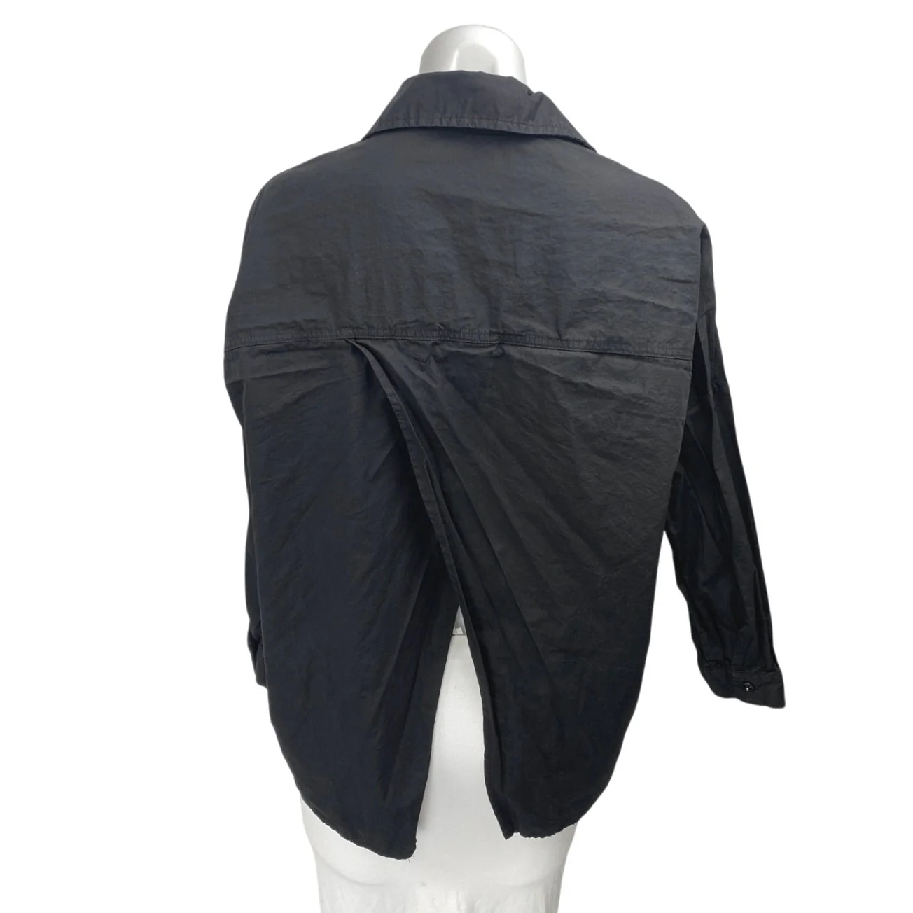 Amves Women's Black Asymmetric Button Down Long Sleeve Blouse Shirt Top Size S - Image 2