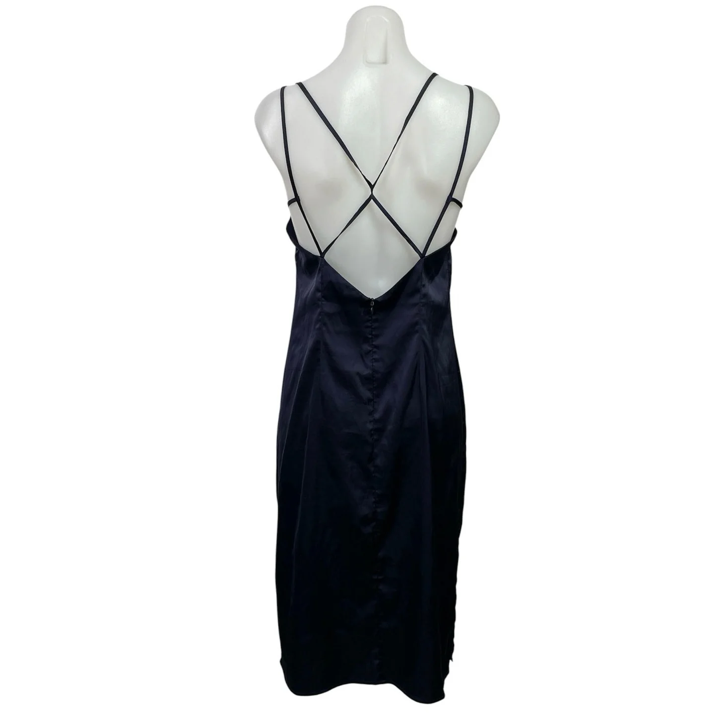 And Co Blue Satiny Feel Sleeveless Midi Camisole Tank Slip Shift Sheath Dress S - Image 3