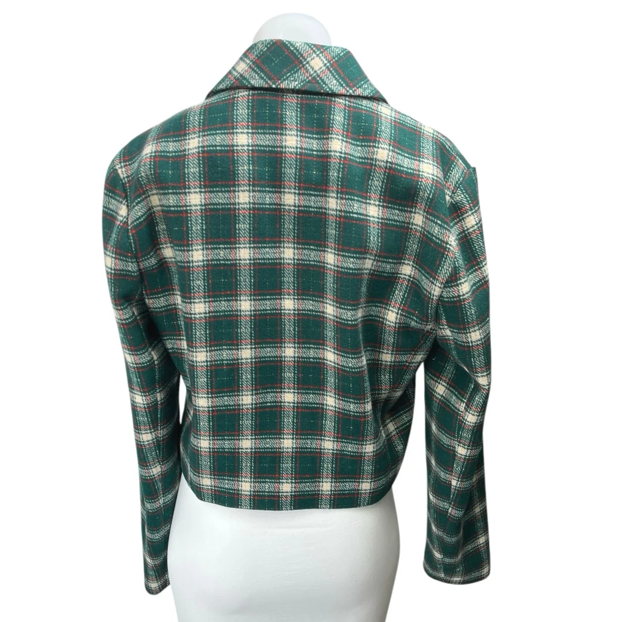 And Now This Women's Green Plaid Checkered Flannel Crop Blazer Coat Jacket Sz M - Image 2