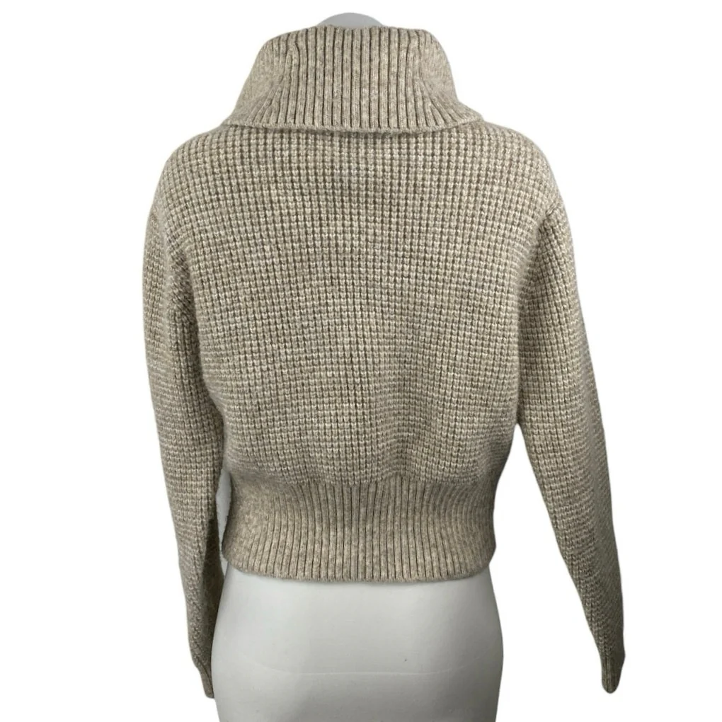 Andrew Marc NY Womens Beige Cable Waffle Knit Fleece Full Zip Sweater Top Size M - Image 2