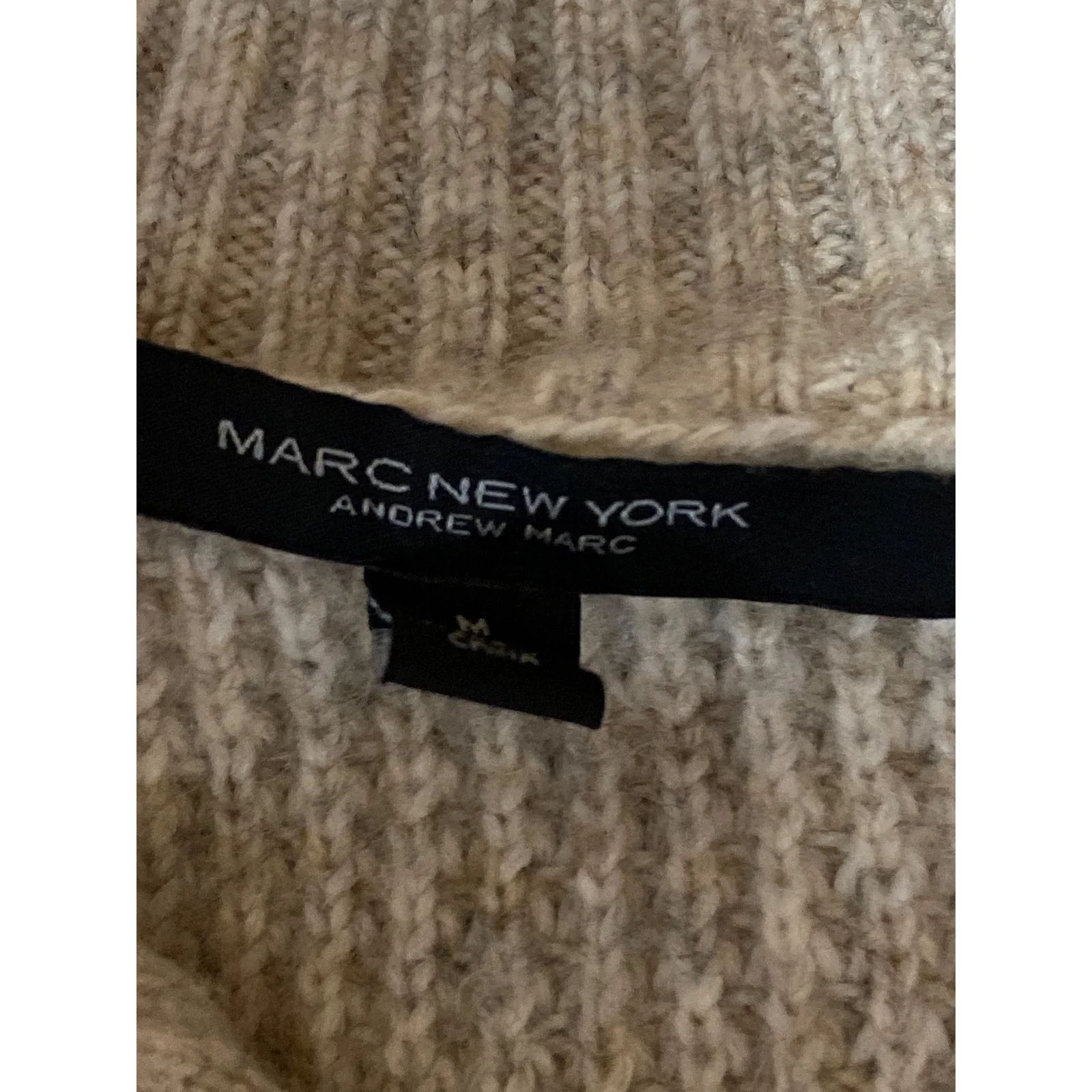 Andrew Marc NY Womens Beige Cable Waffle Knit Fleece Full Zip Sweater Top Size M - Image 4
