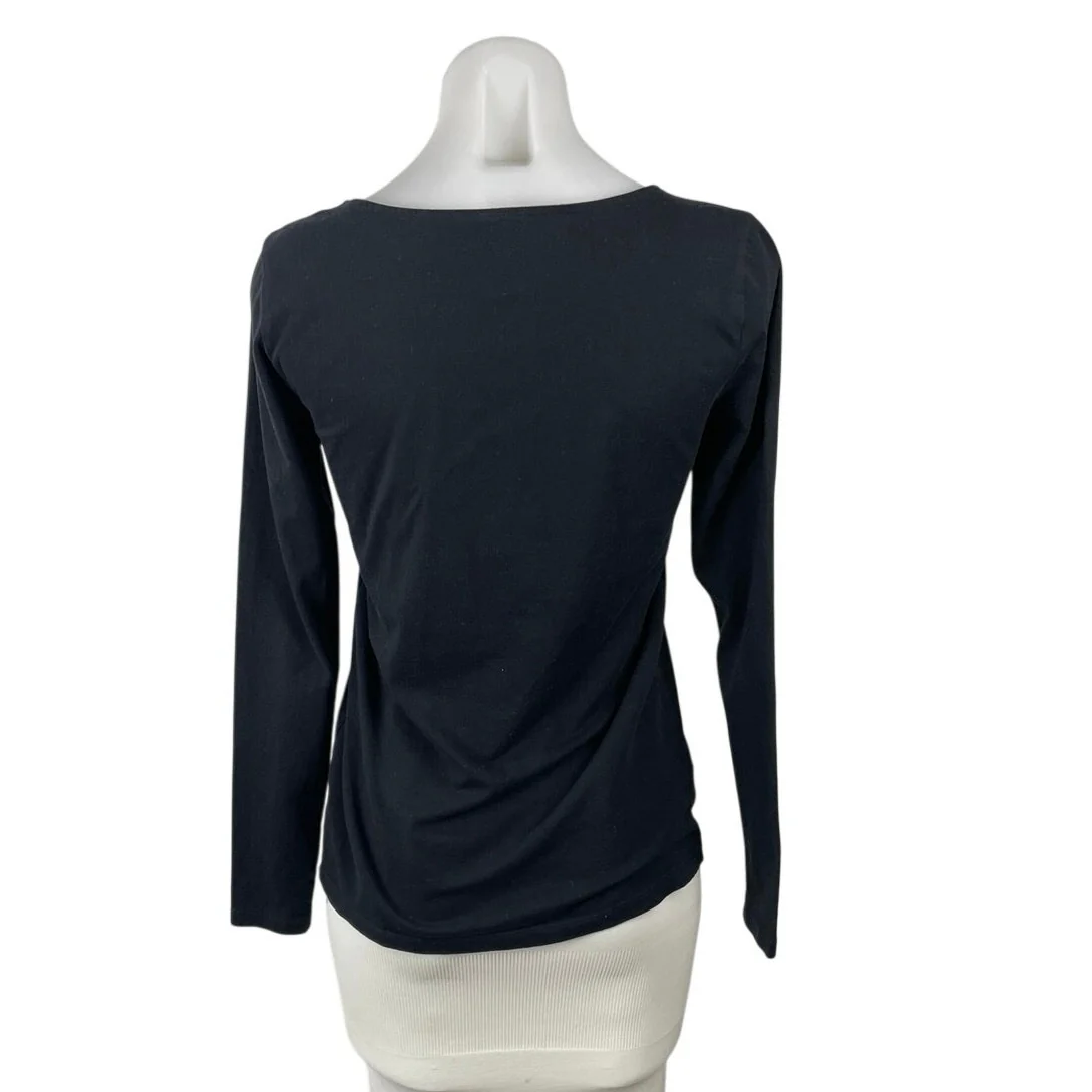 Ann Taylor Black Knit Boat Neck Long Sleeve Curved Hem Basic Tee T-Shirt Top XS - Image 4