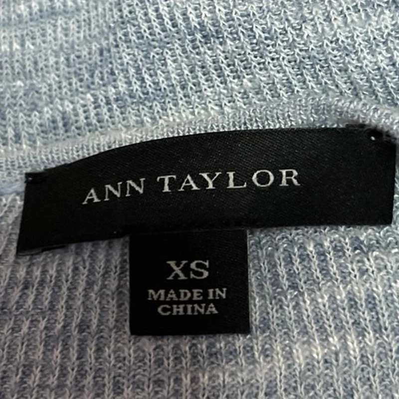 Ann Taylor Blue Ribbed Knit Long Sleeve Scoop Neck Linen T Shirt Tee Top Size XS - Image 3