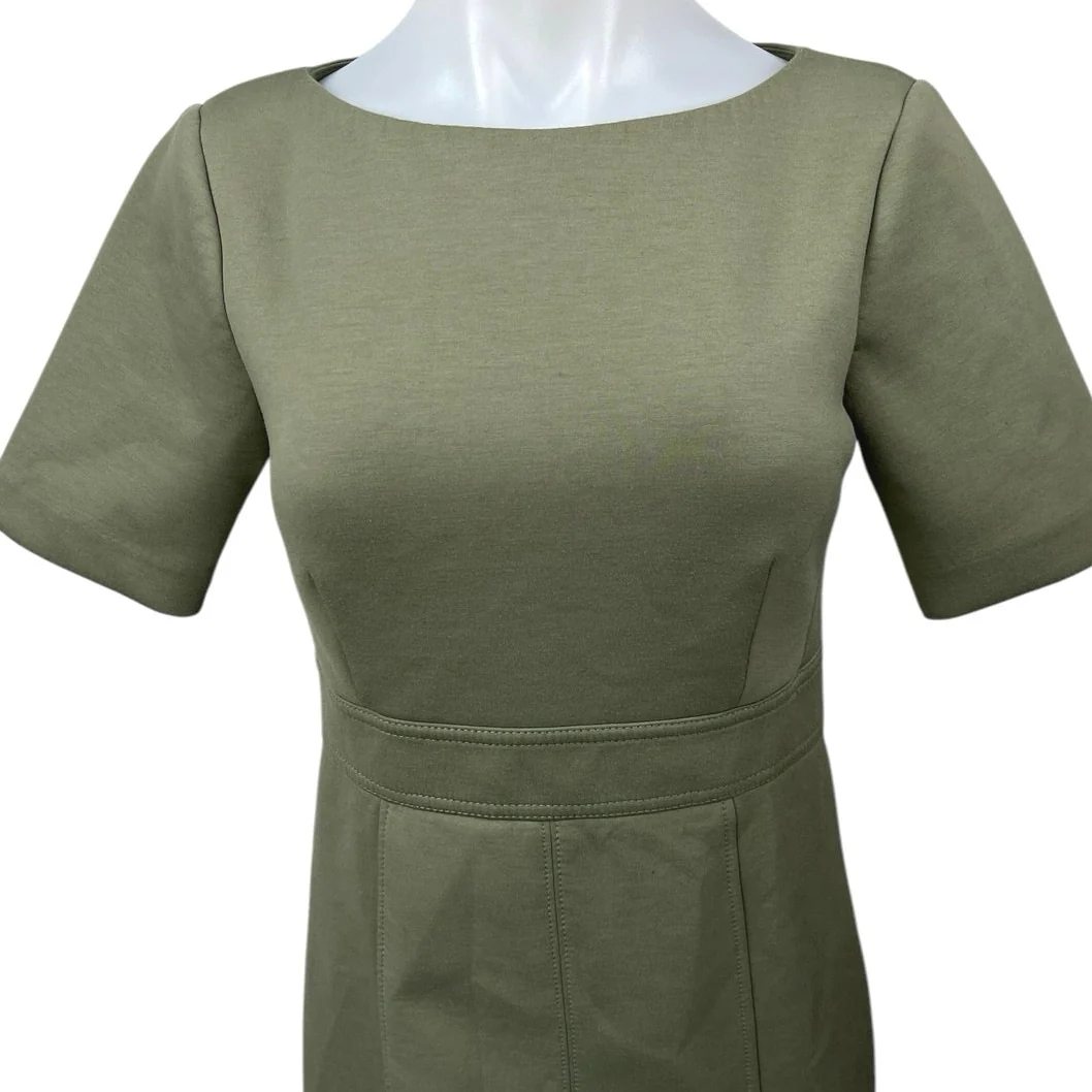 Ann Taylor Green Short Sleeve Boat Neck Slit Knee Length Sheath Dress Size 0 - Image 3