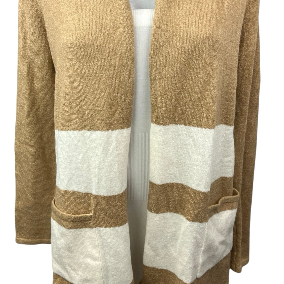 Ann Taylor LOFT Beige Cream Colorblock Knit Open Cardigan Sweater Top Size XS - Image 3