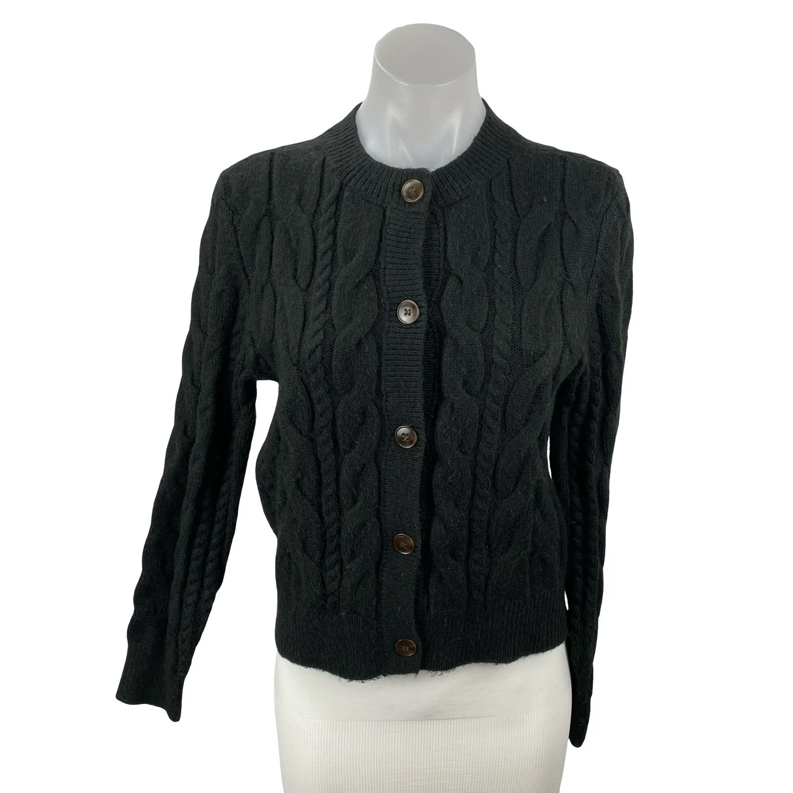 Ann Taylor LOFT Black Cable Knit Long Sleeve Button Down Cardigan Sweater Top S