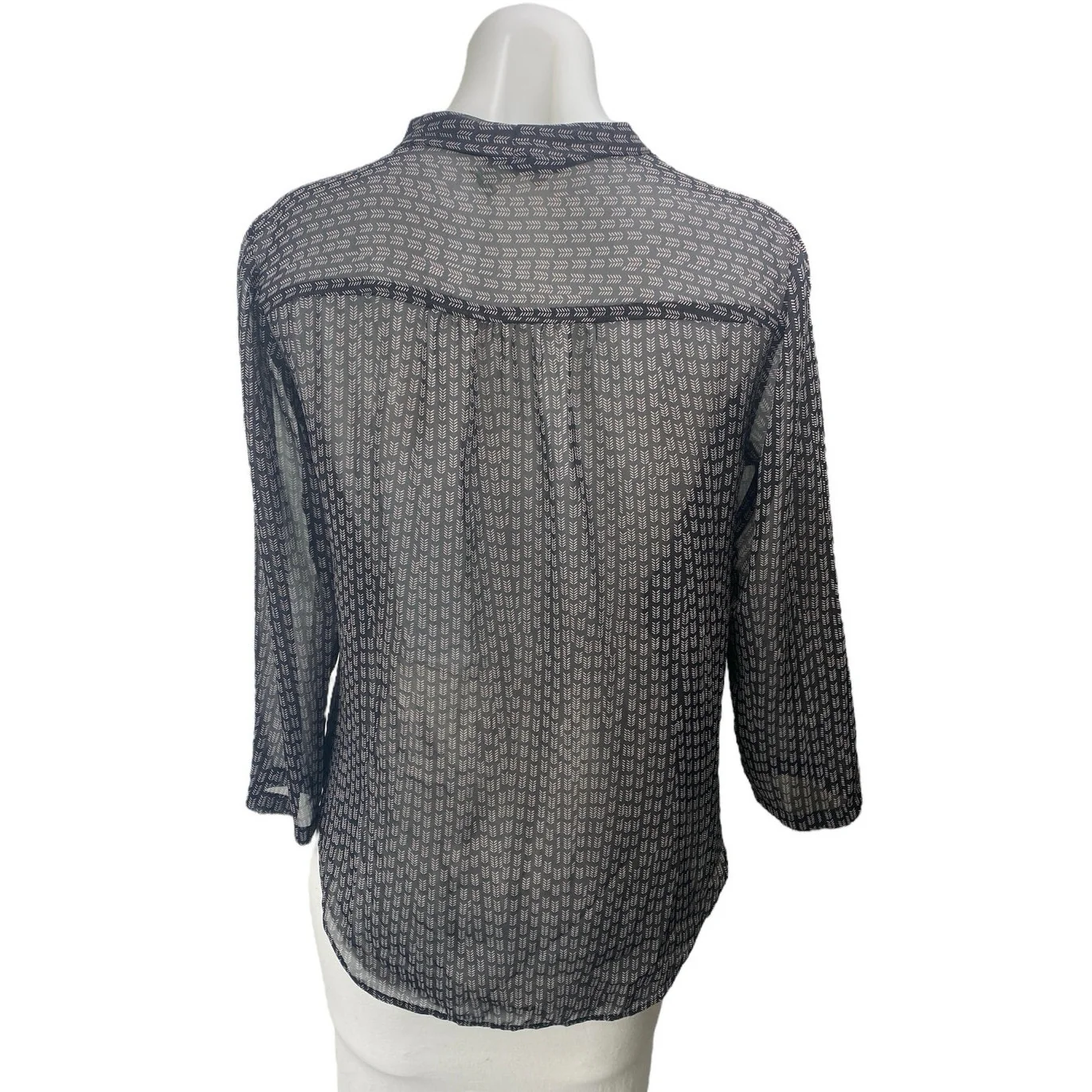 Ann Taylor LOFT Black Chevron Long Sleeve V Neck Faux Wrap Blouse Top Size XS - Image 2