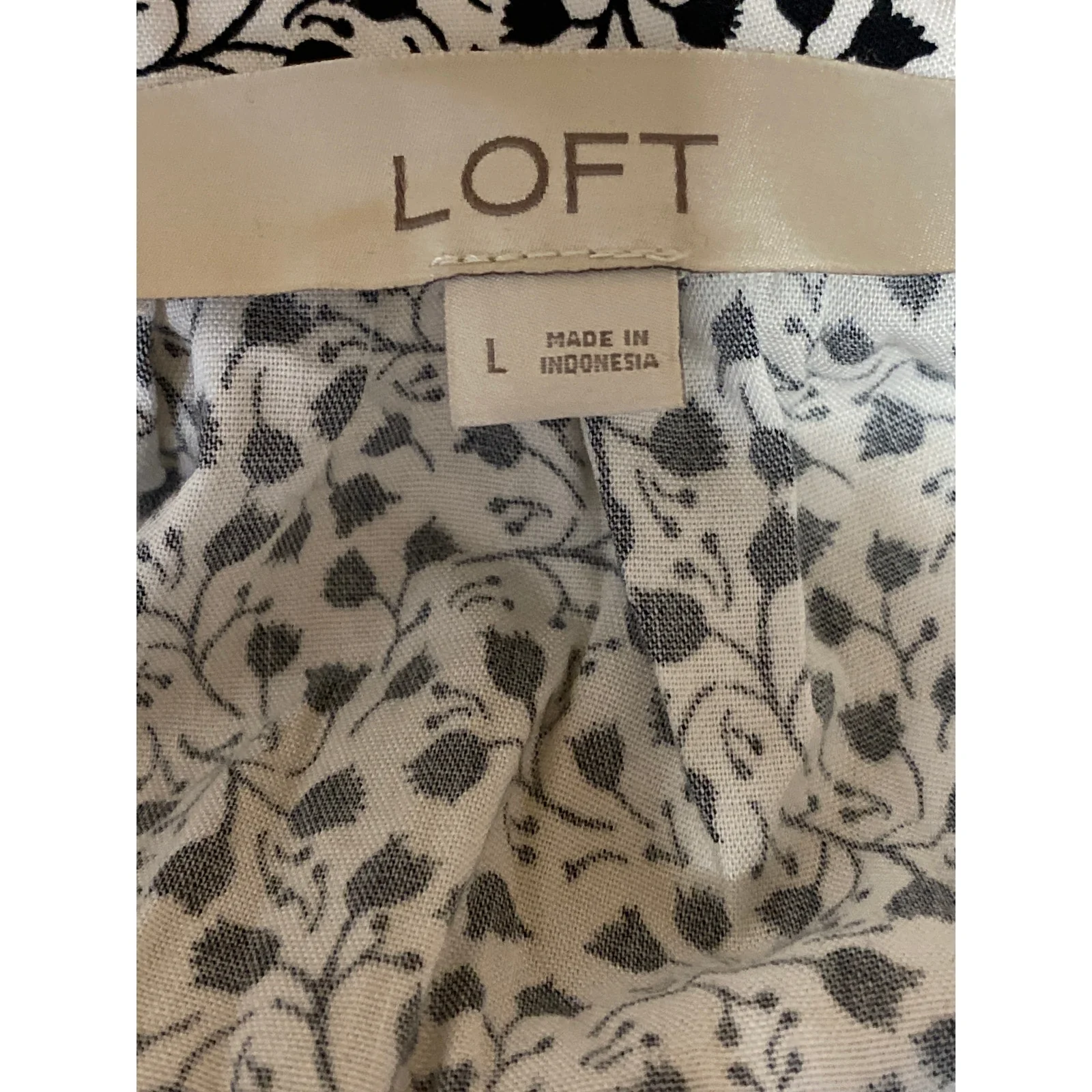 Ann Taylor Loft Black White Floral Tie Neck Long Sleeve Peasant Blouse Top Sz L - Image 5